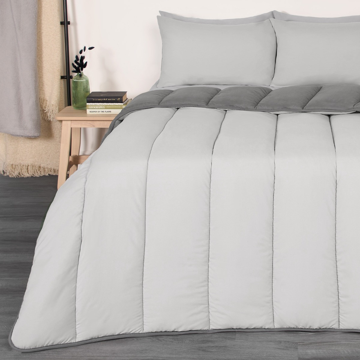 OHS Coverless 10.5 Duvet & Pillowcase, Grey/Silver - King>