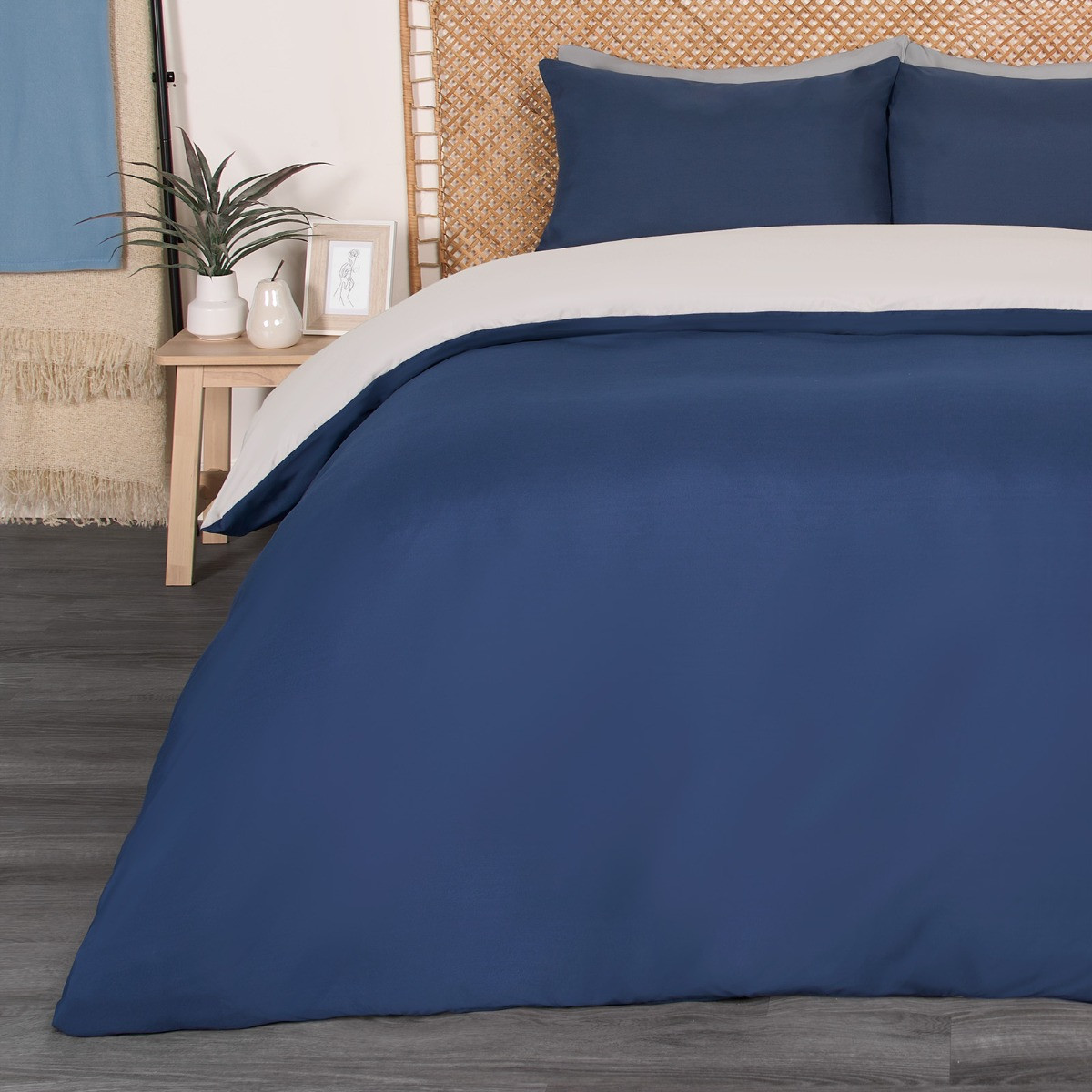 OHS Reversible Duvet Cover Set, Navy/Grey - Superking>