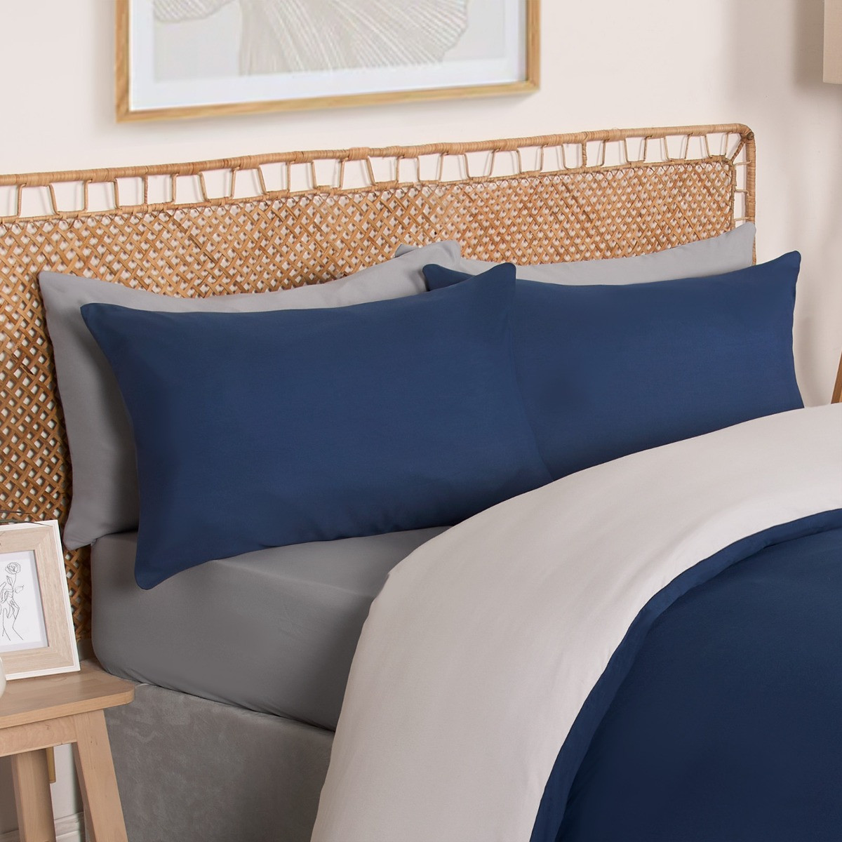 OHS Reversible Duvet Cover Set, Navy/Grey - Superking>