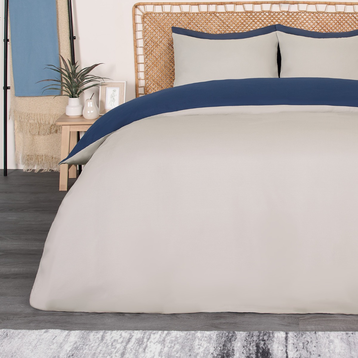 OHS Reversible Duvet Cover Set, Navy/Grey - Superking>