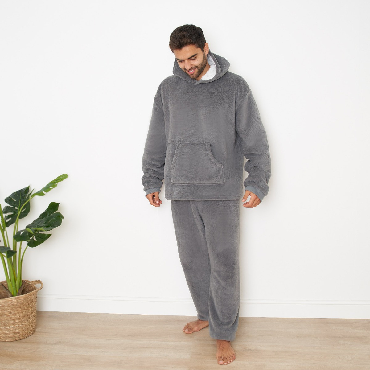 Dreamscene Sherpa Fleece Pyjama Set, Charcoal - Large