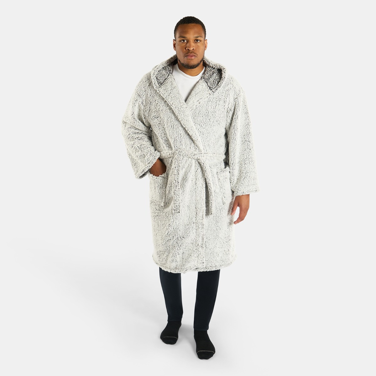 OHS Teddy Marl Dressing Gown - Charcoal>