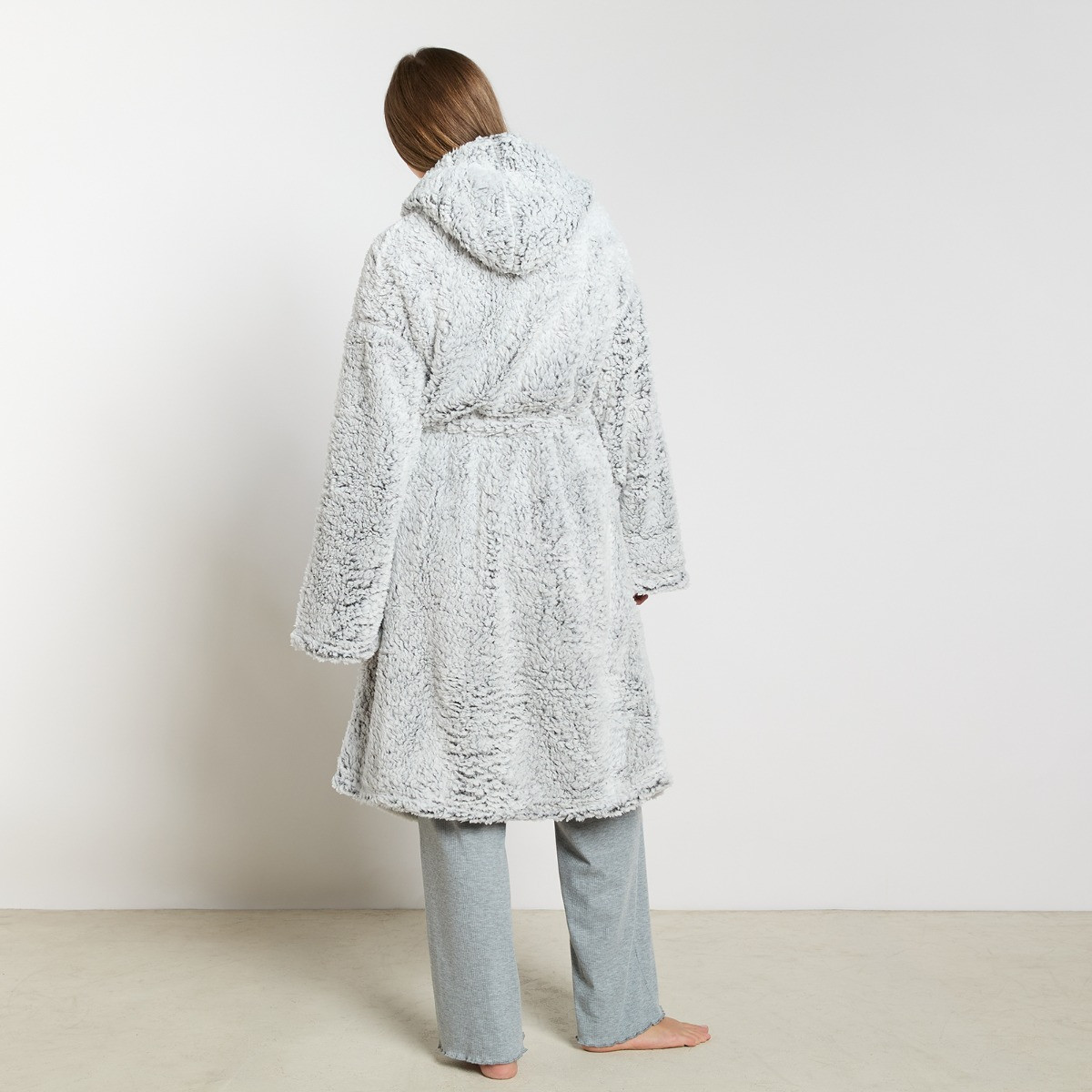 OHS Teddy Marl Dressing Gown - Charcoal>