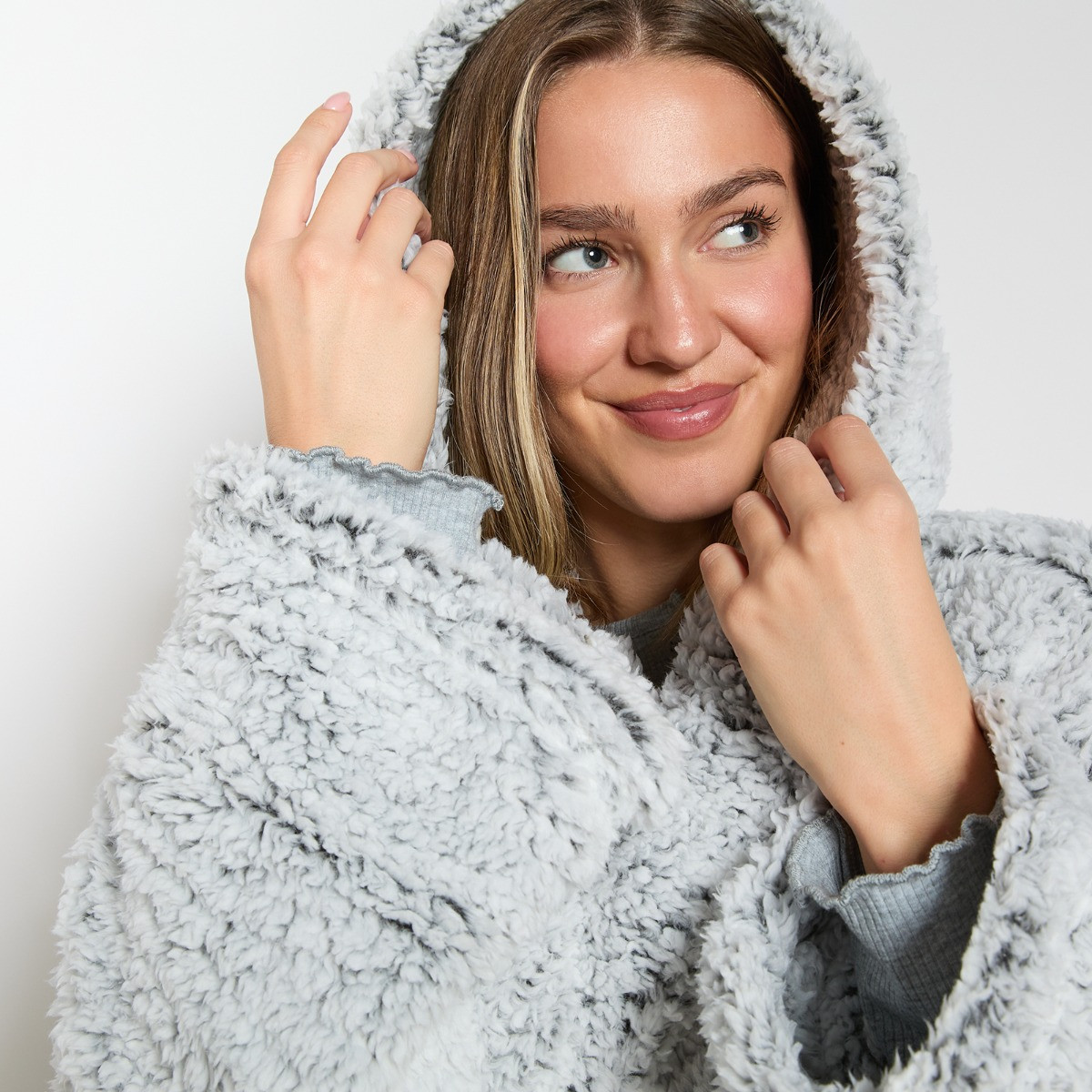 OHS Teddy Marl Dressing Gown - Charcoal>