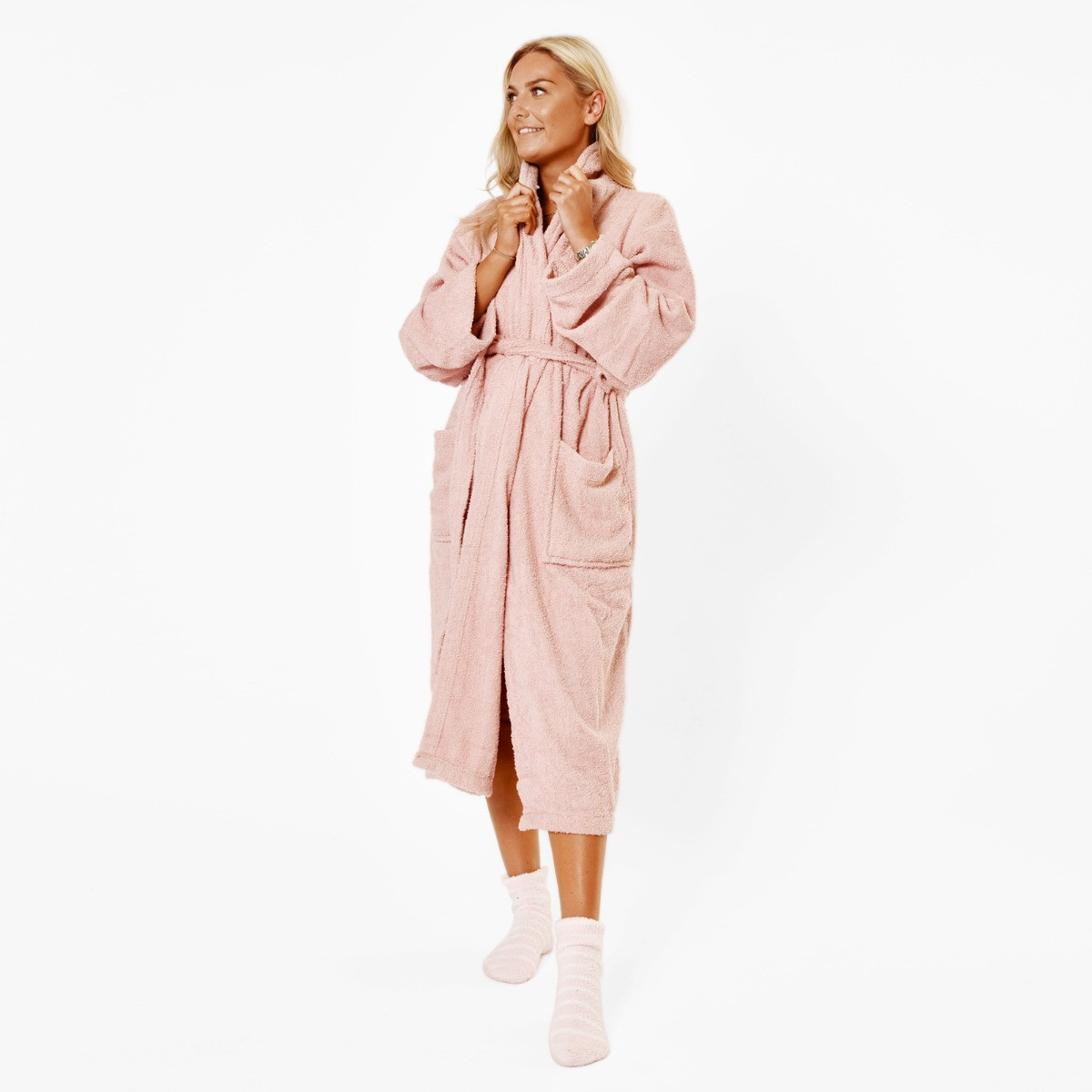 Brentfords 100% Cotton Towelling Dressing Gown, Adults - Blush Pink>