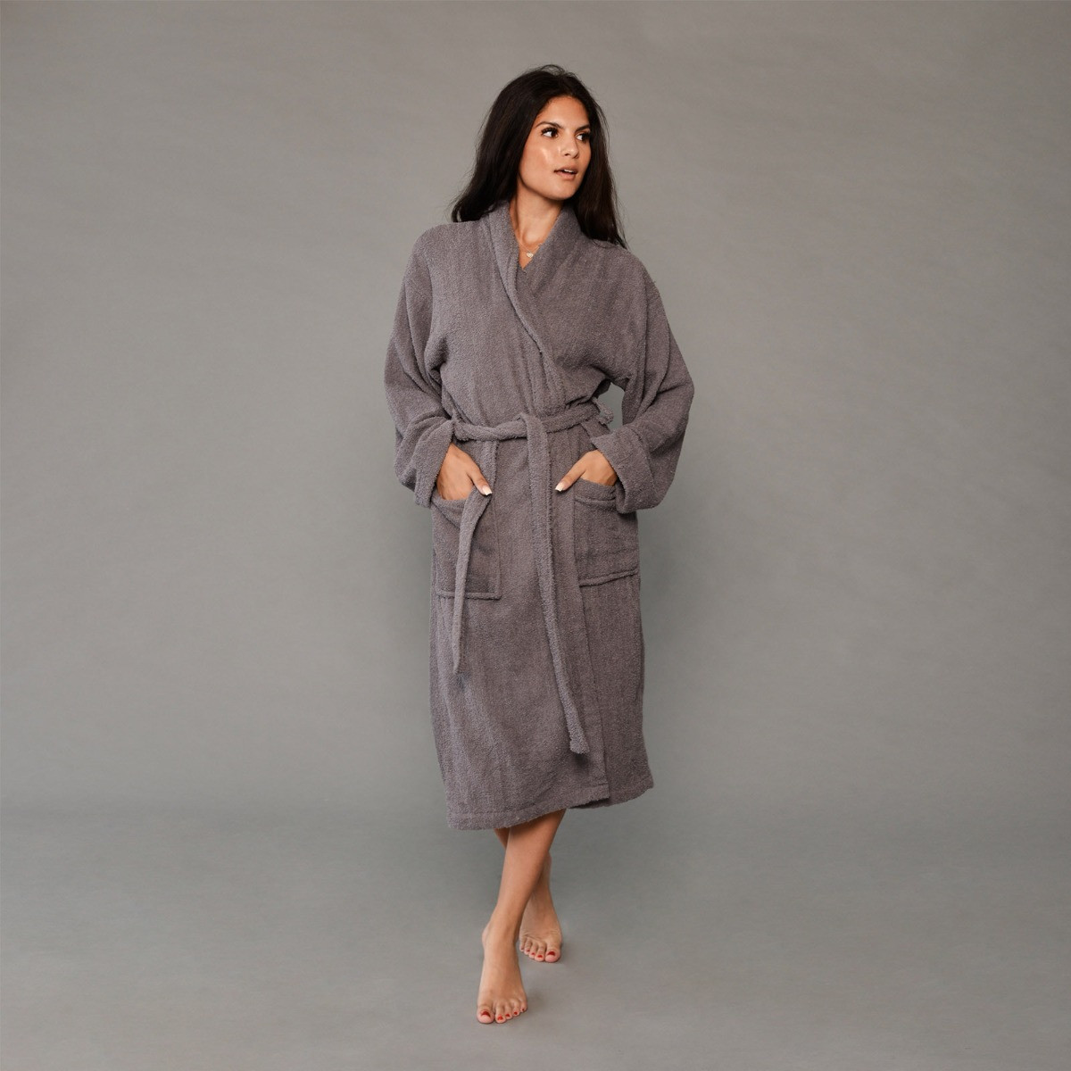 Brentfords 100% Cotton Towelling Dressing Gown, Adults - Charcoal Grey>