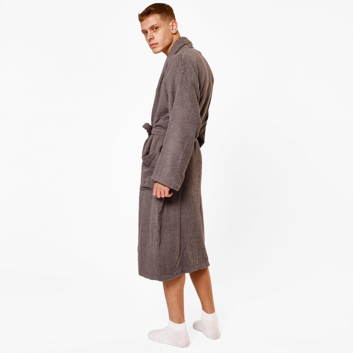 Brentfords 100% Cotton Towelling Dressing Gown, Adults - Charcoal Grey>