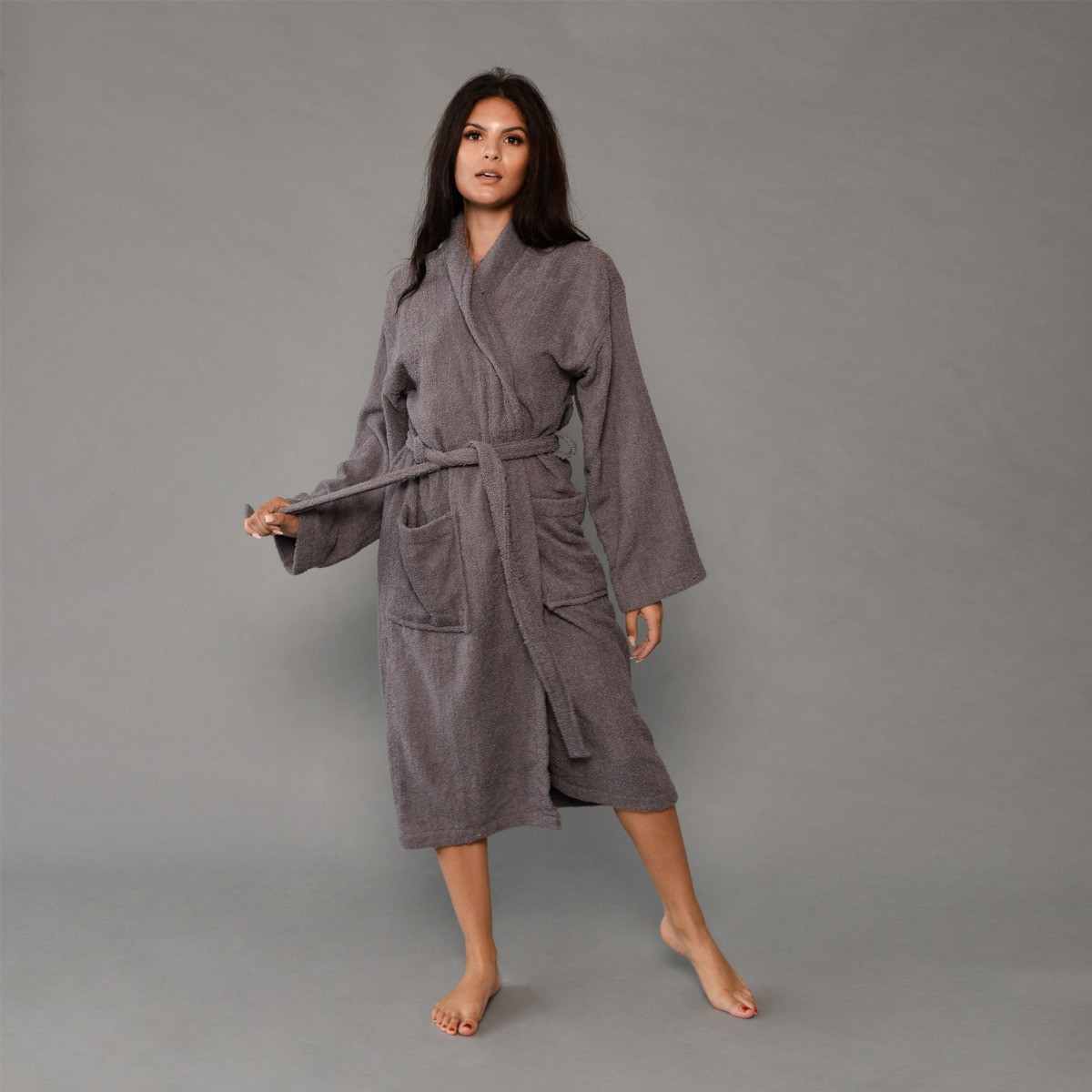 Luxurious 100% Cotton Women's Waffle Robe. Long, Lightweight Gray –  towelnrobe