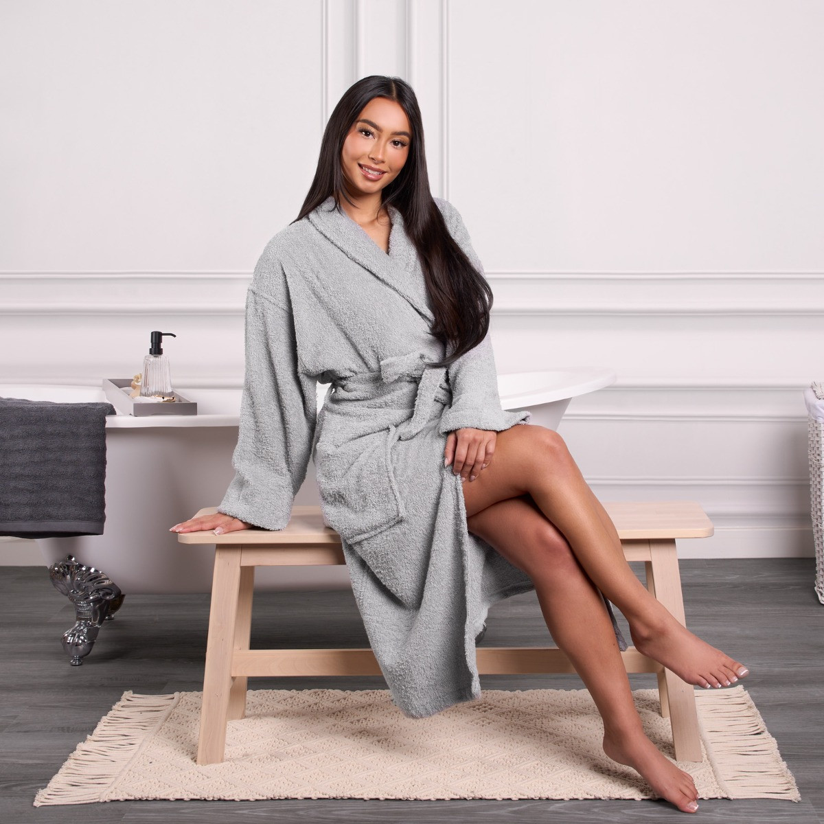Brentfords 100% Cotton Towelling Dressing Gown, Adults - Silver Grey>