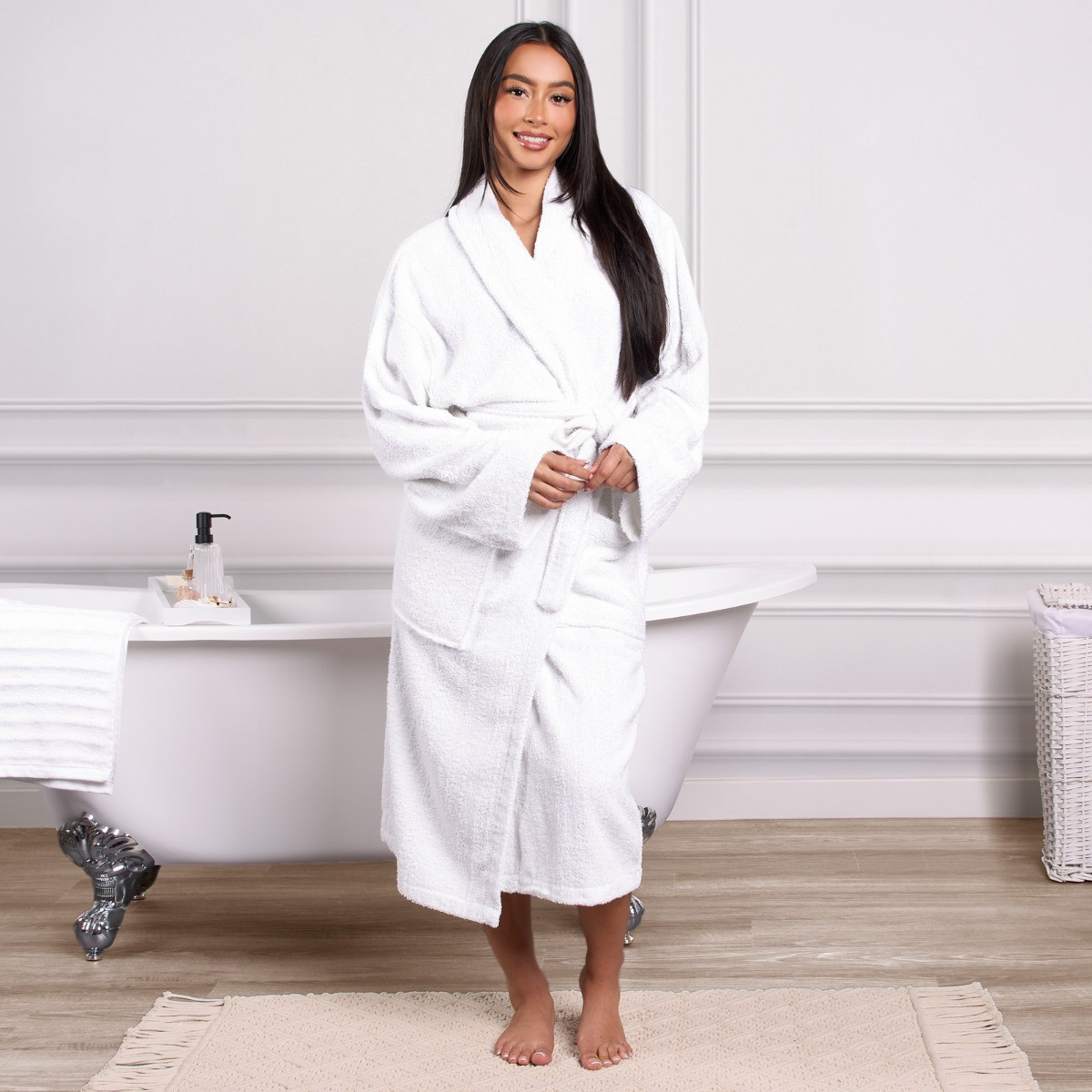 Brentfords 100% Cotton Towelling Dressing Gown, Adults - White>