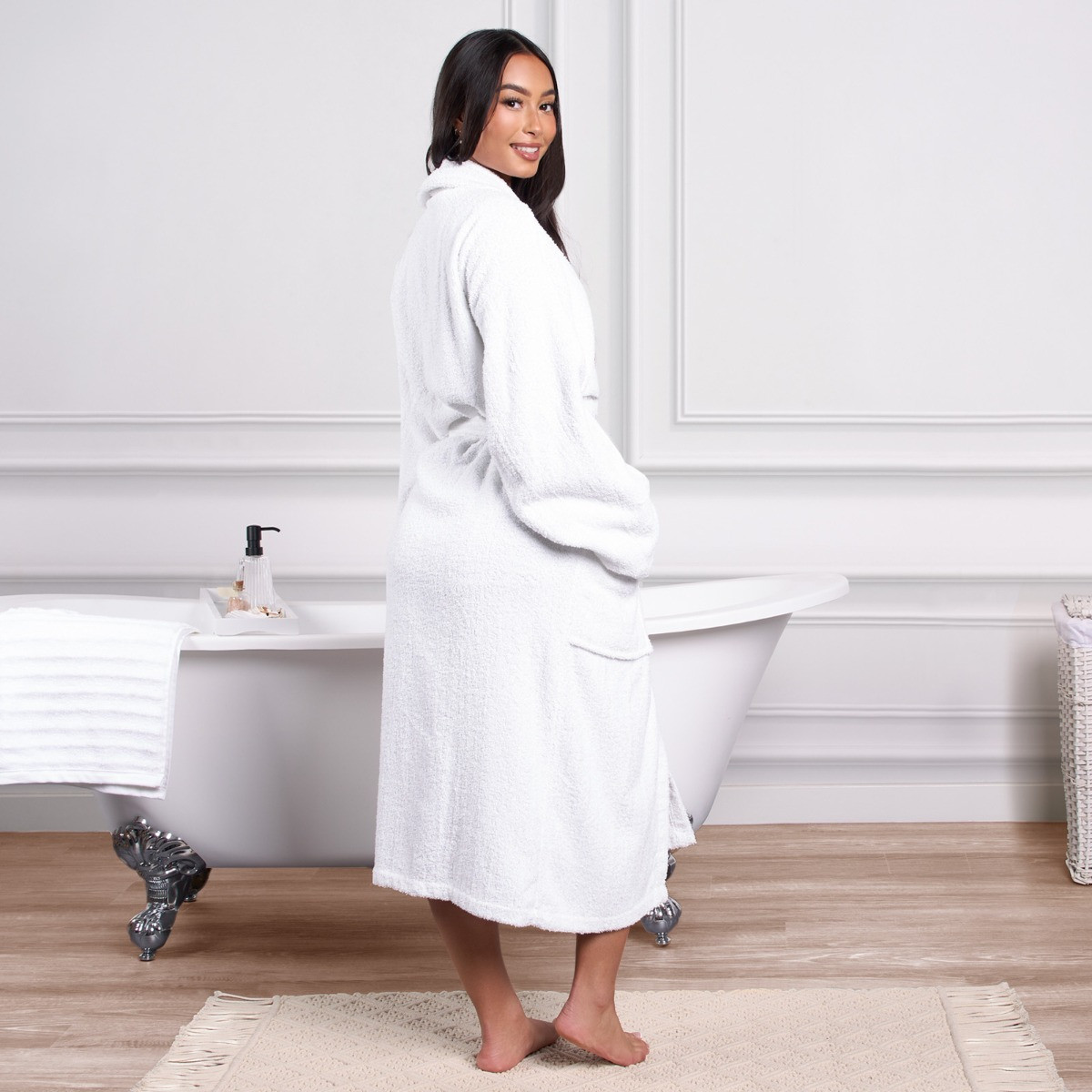 Brentfords 100% Cotton Towelling Dressing Gown, Adults - White>