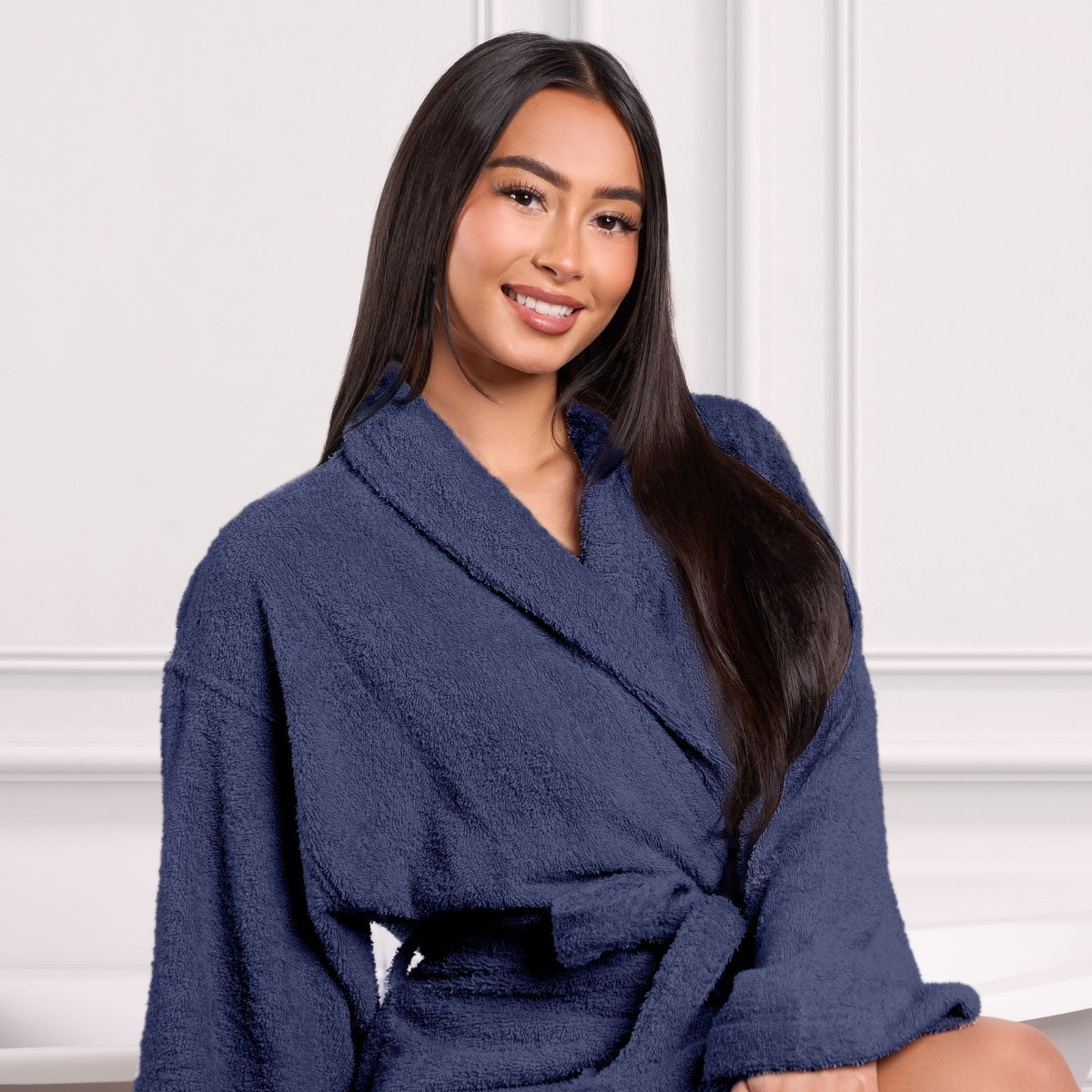 Brentfords 100% Cotton Towelling Dressing Gown, Adults - Navy Blue>