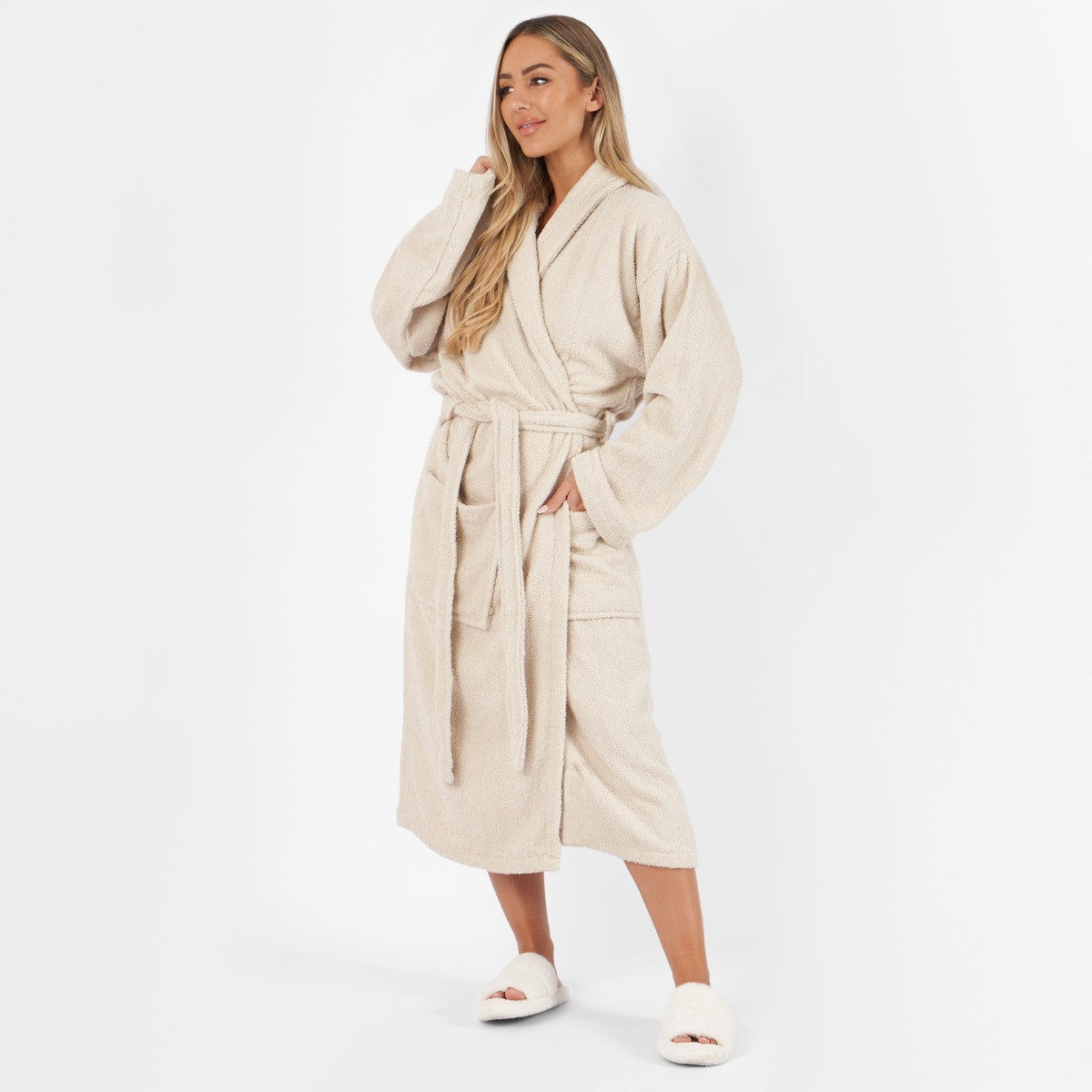 Brentfords 100% Cotton Towelling Dressing Gown, Adults - Natural Beige>