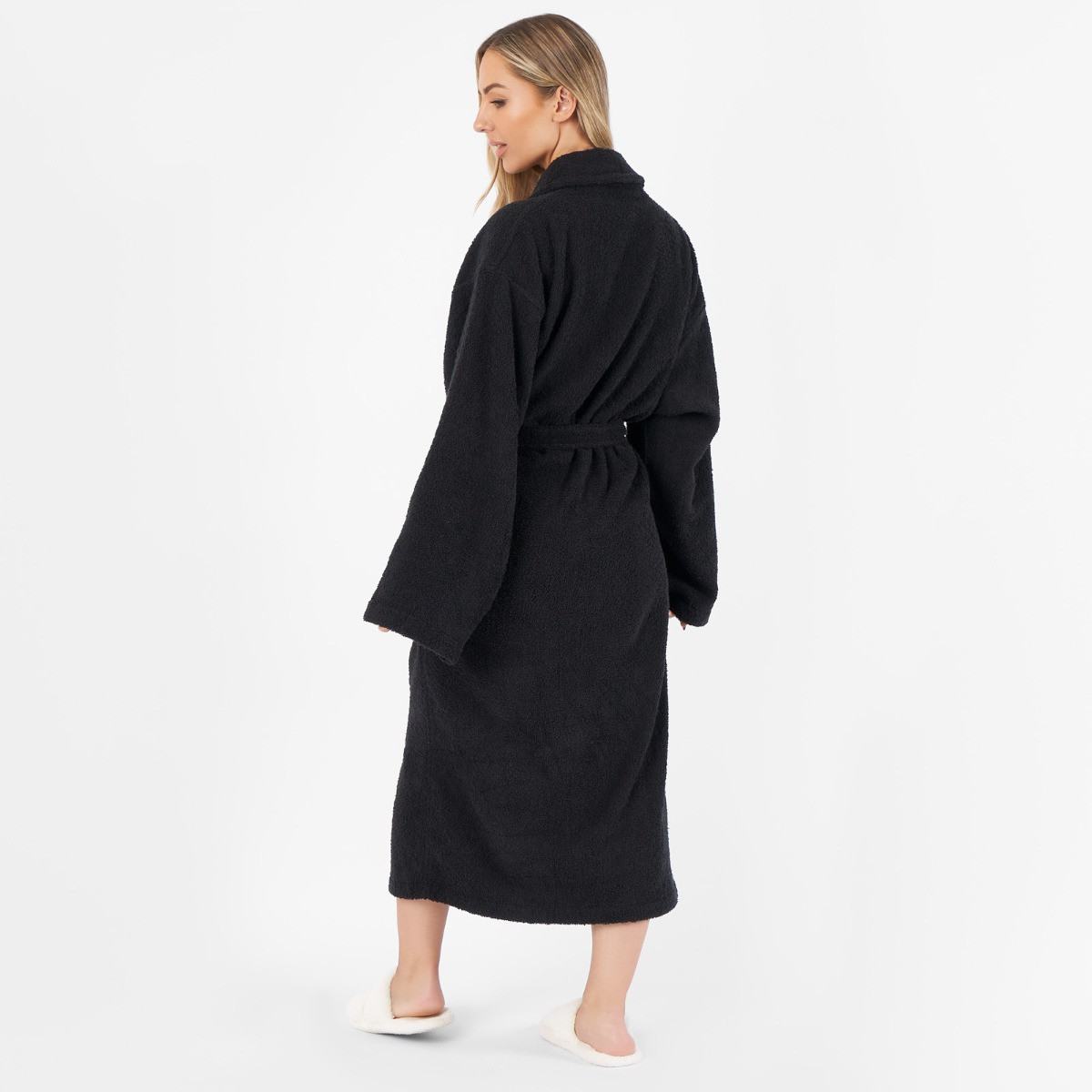 Brentfords 100% Cotton Towelling Dressing Gown, Adults - Black>
