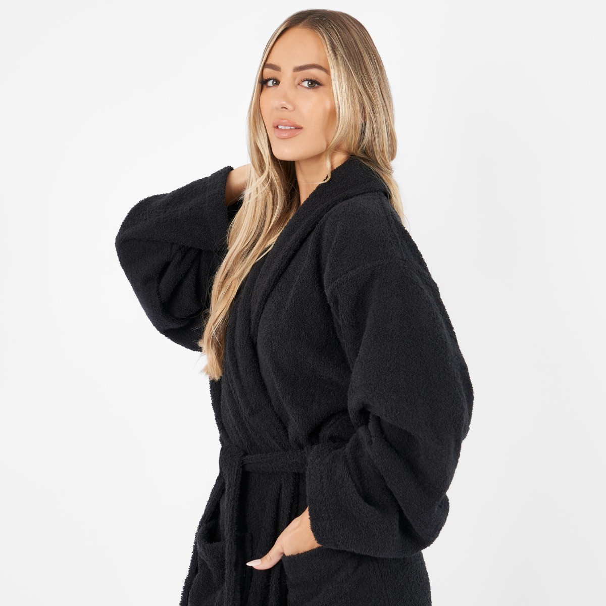 Brentfords 100% Cotton Towelling Dressing Gown, Adults - Black>