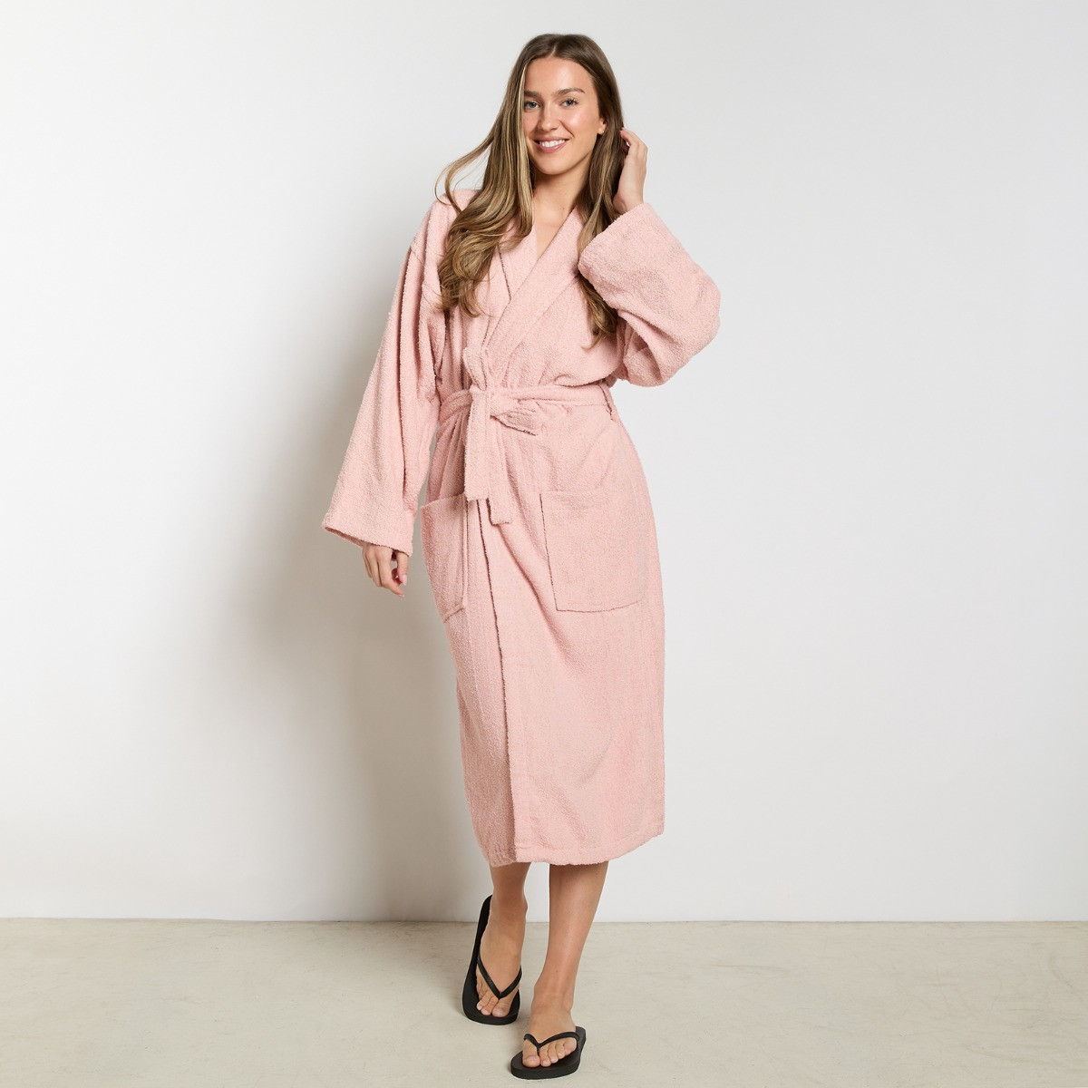 OHS 100% Cotton Towelling Dressing Gown, Adults - Blush Pink>