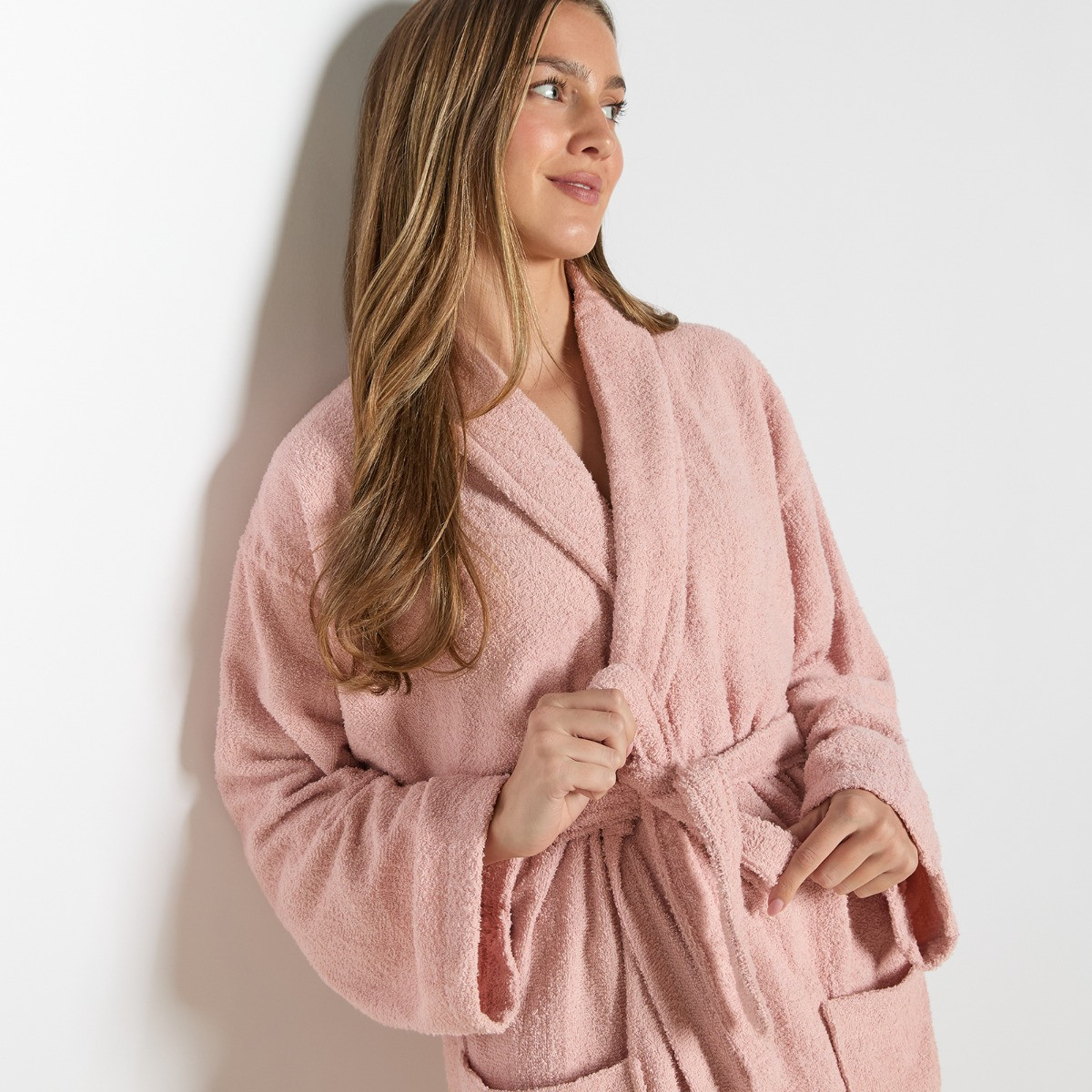 OHS 100% Cotton Towelling Dressing Gown, Adults - Blush Pink>