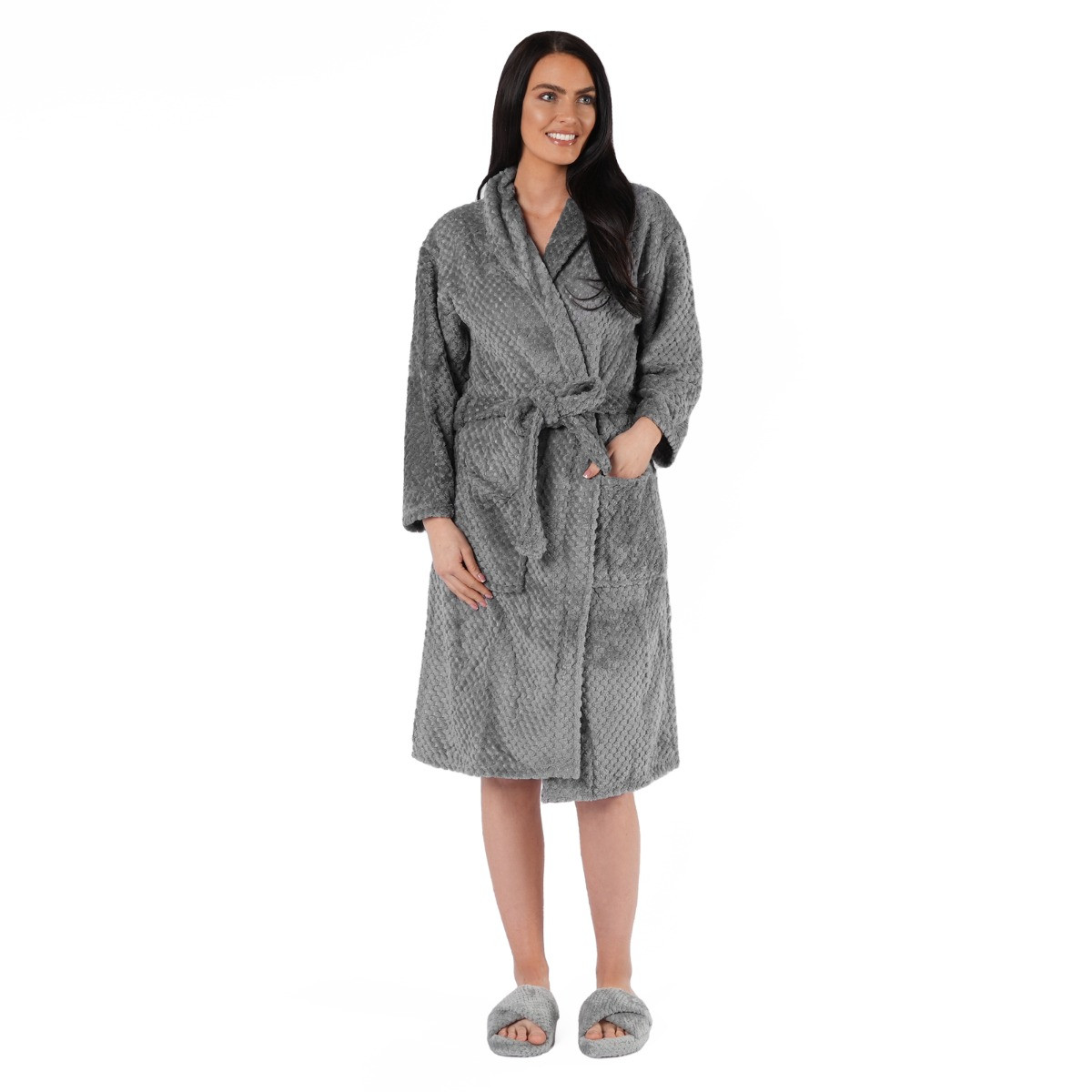 Slenderella Waffle Zip Robe Luxury Fleece Long Sleeve Dressing Gown  Bathrobe | eBay