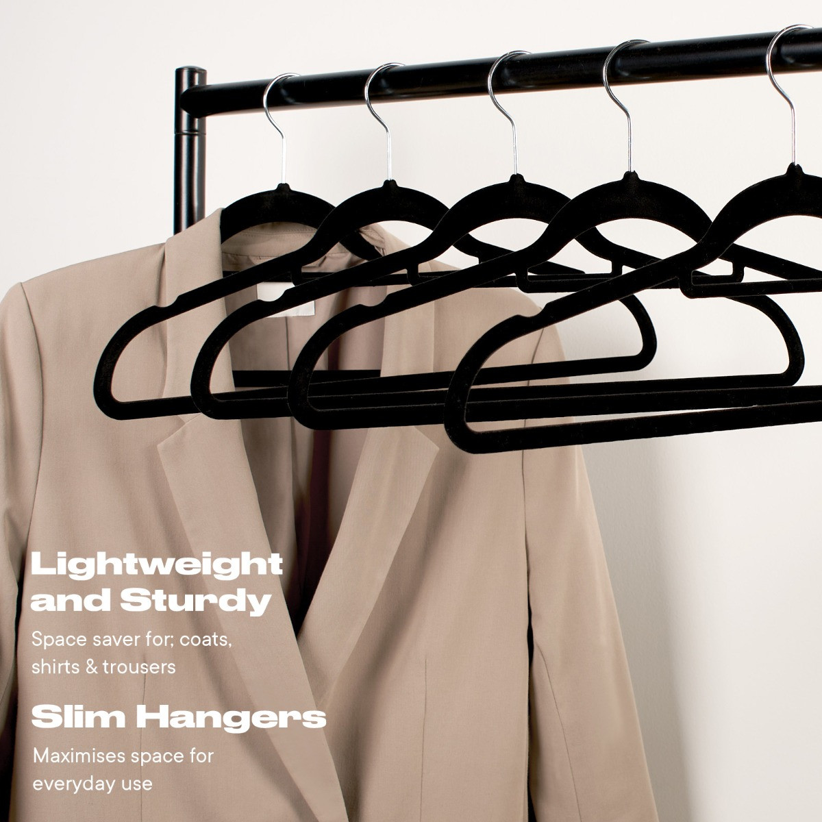 OHS 10 Piece Flocked Hangers Black