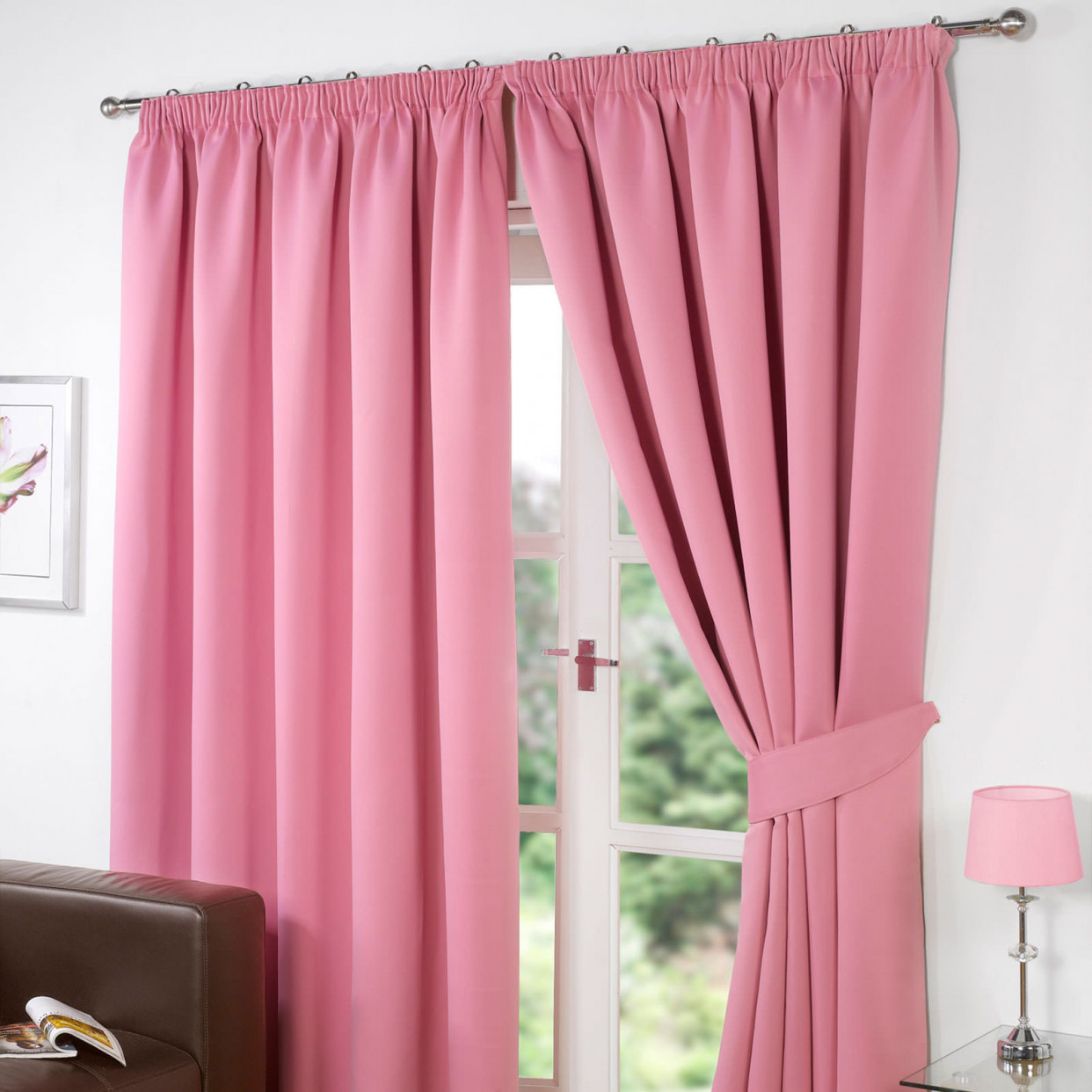 Pencil Pleat Thermal Blackout Fully Lined Curtains - Pink 66x54>