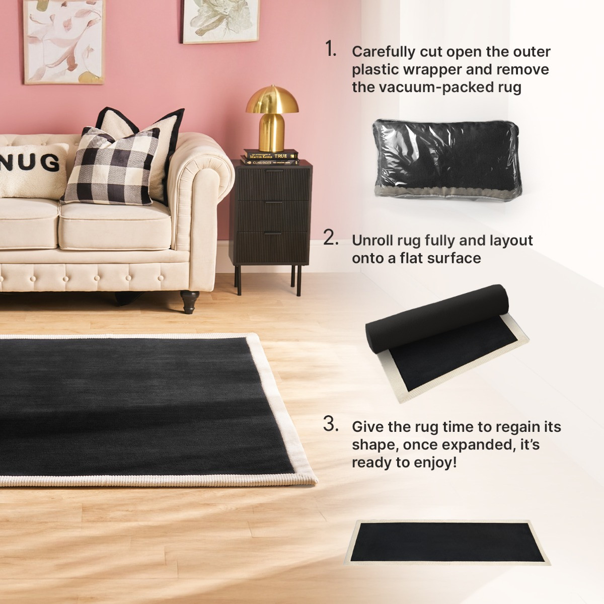 OHS Contrast Border Rug, Pink/Red - 80 x 150cm>