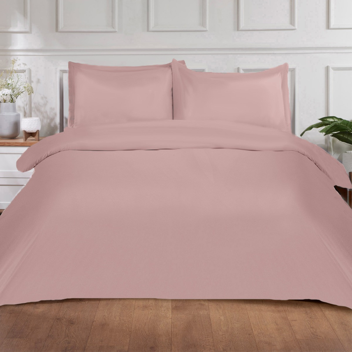 Brentfords Plain Dye Duvet Cover Set with Oxford Pillowcase - Blush Pink>