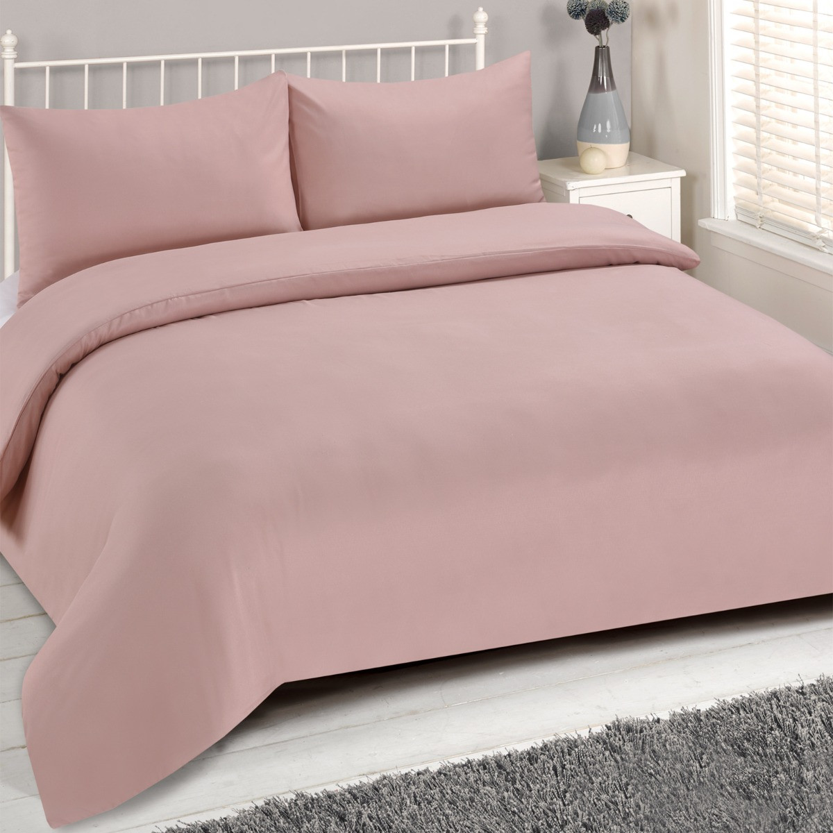 Brentfords Plain Dye Duvet Cover Set with Pillow Sham - Blush Pink>