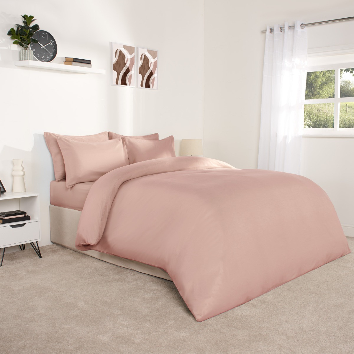 OHS Plain Duvet Cover Set, Blush Pink - Double>