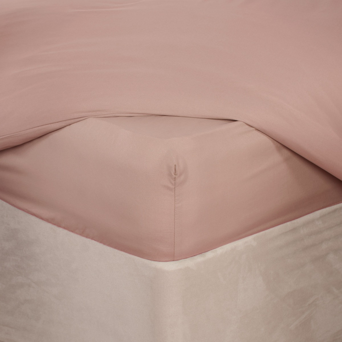 OHS Plain Fitted Bed Sheet, Blush Pink - Double>