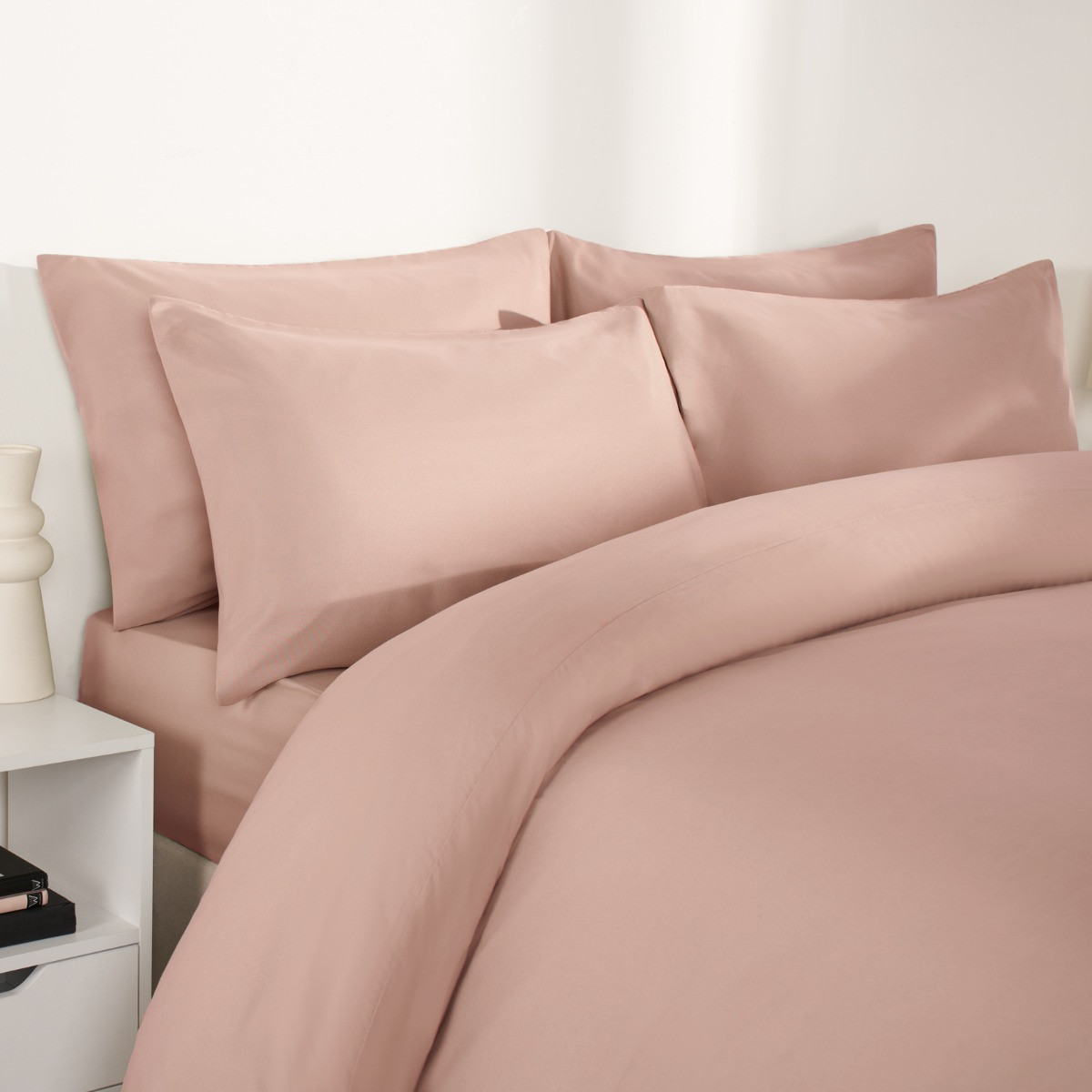 OHS Plain Duvet Cover Set, Blush Pink - Single>