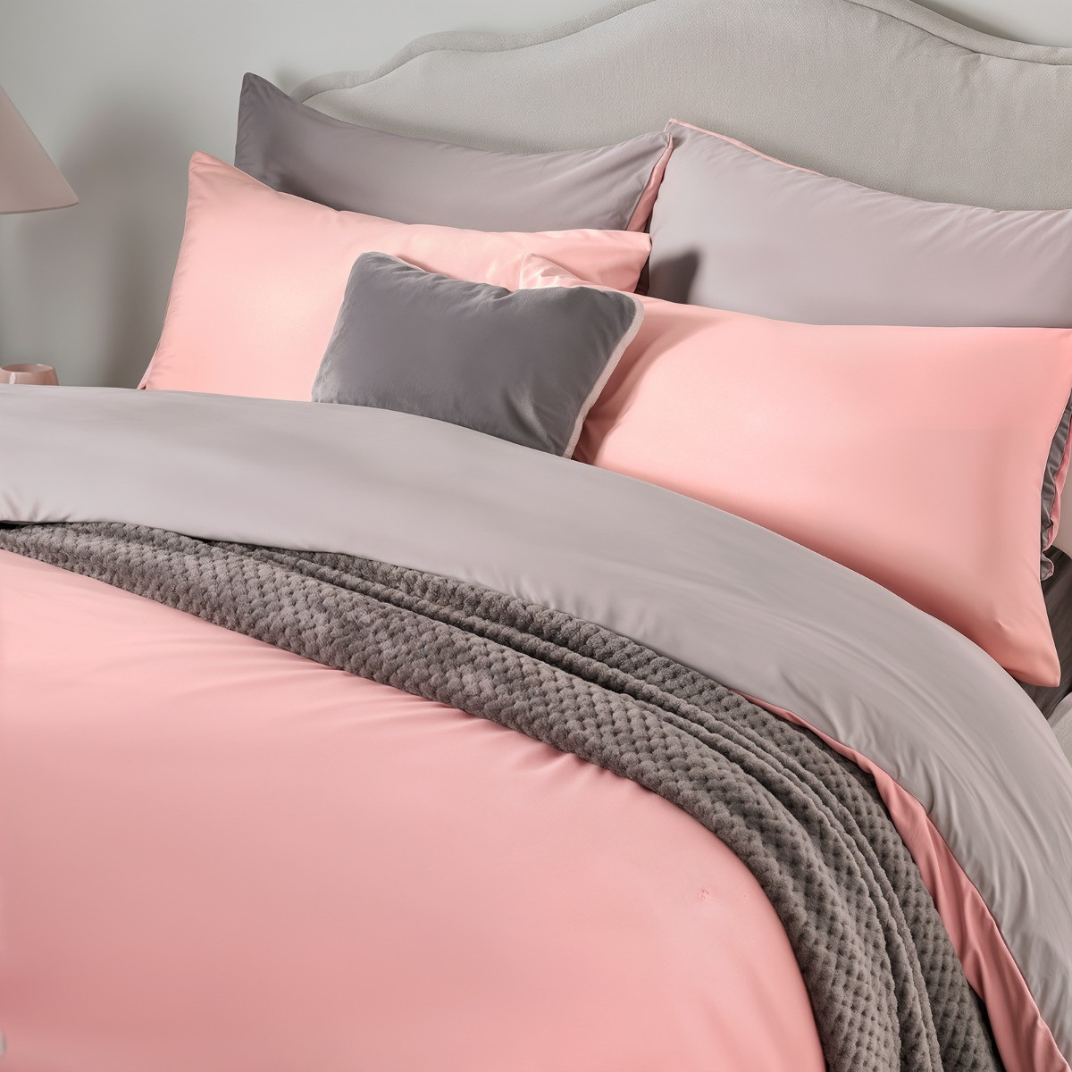 OHS Reversible Duvet Cover Set, Blush Pink Grey - Single>