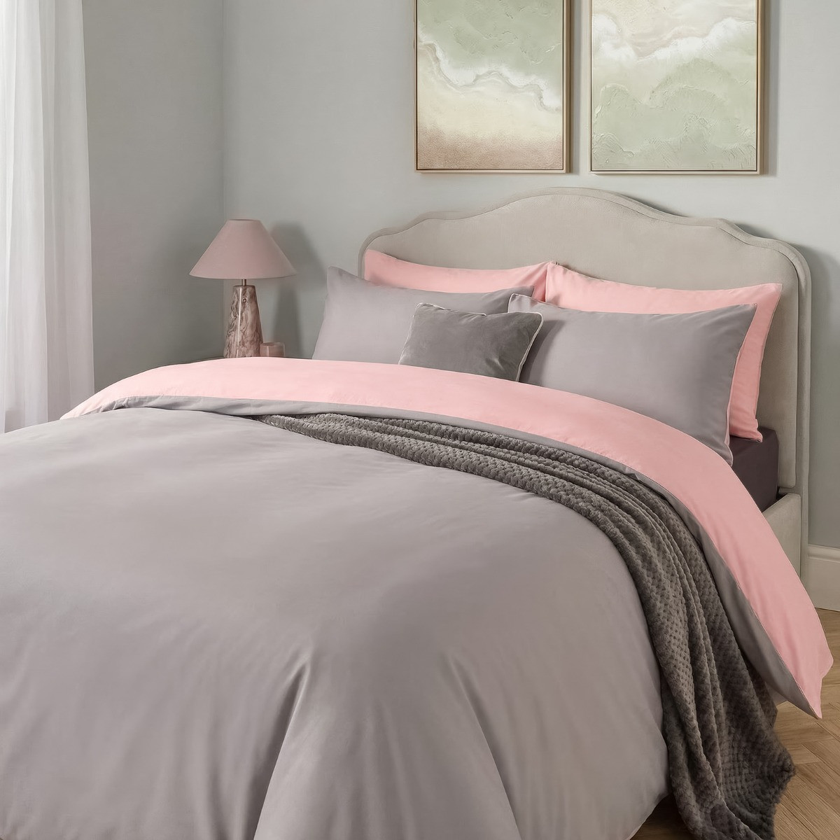 OHS Reversible Duvet Cover Set - Blush/Grey >