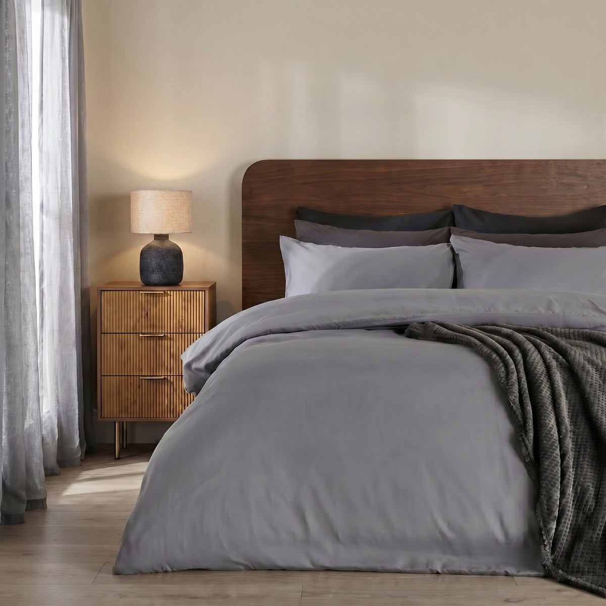 OHS Plain Duvet Cover Set, Grey - King>