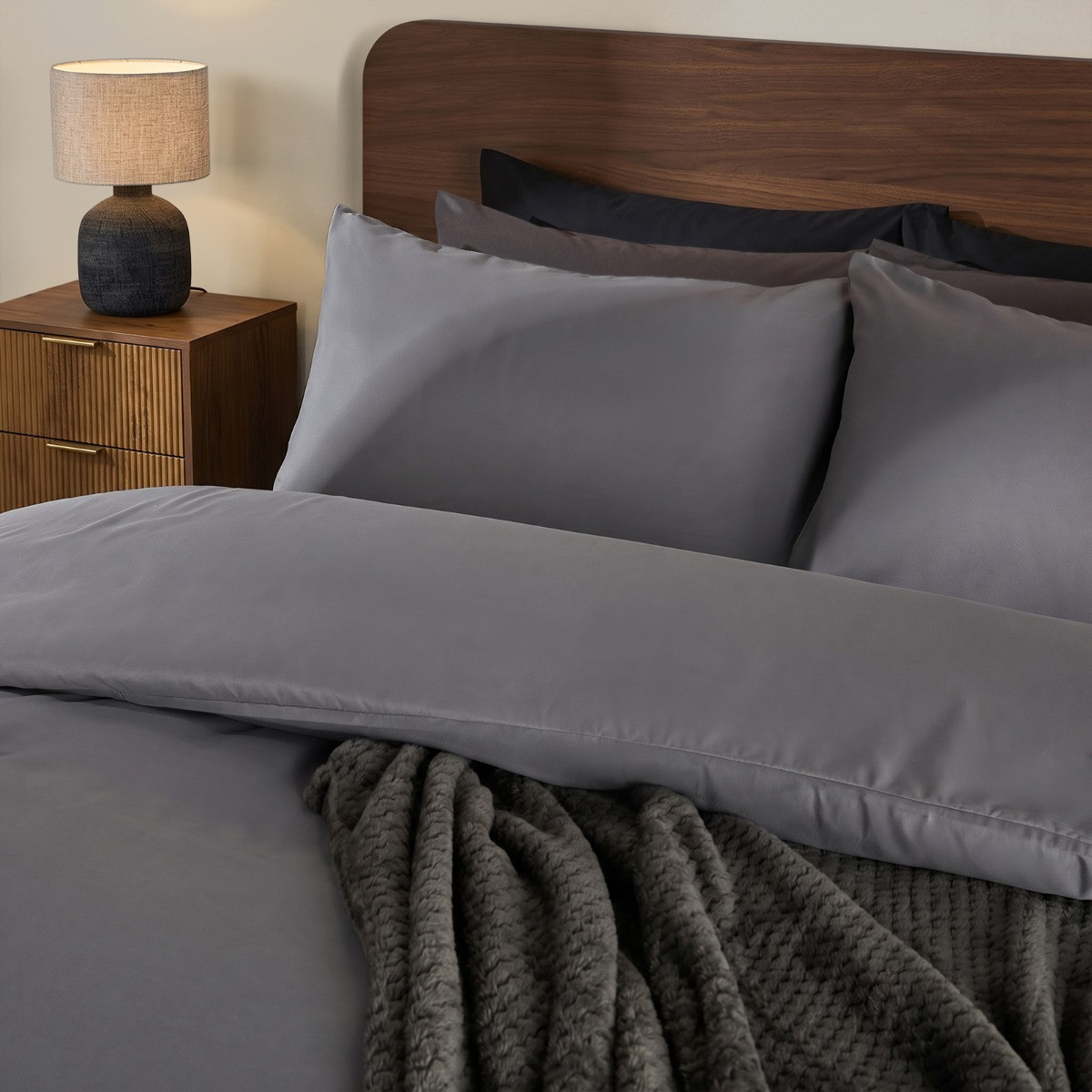 OHS Plain Duvet Cover Set, Grey - King>