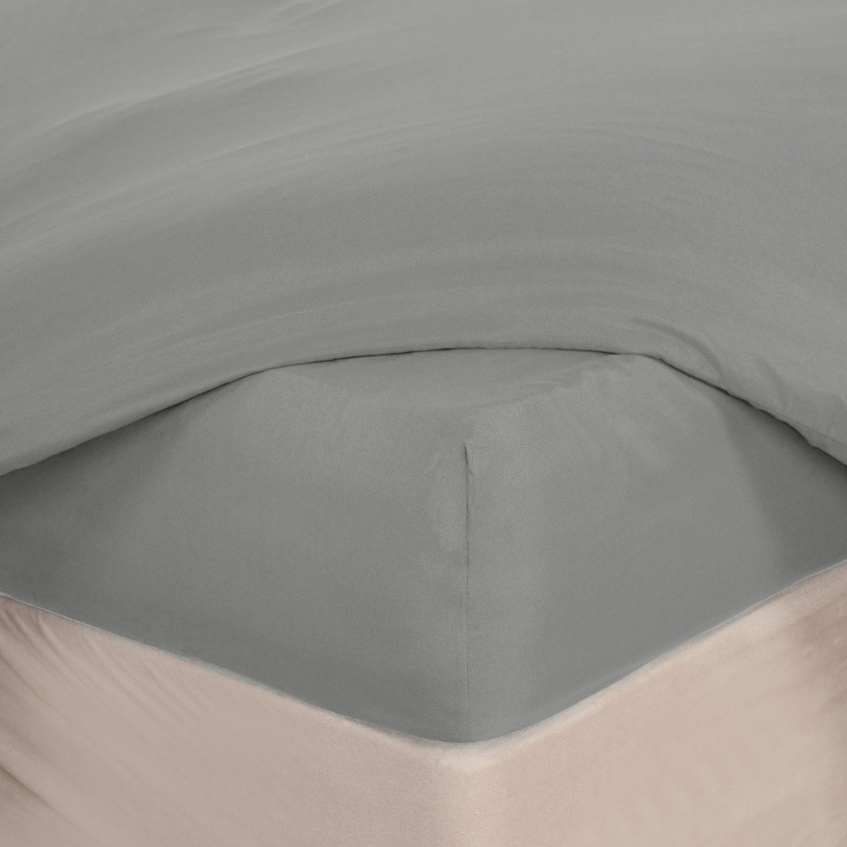 OHS Plain Dyed Deep Fitted Sheet, Grey - Double>