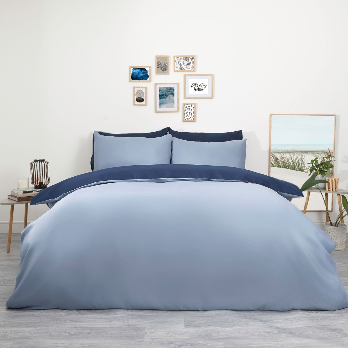 Brentfords Plain Dyed Duvet Cover Quilt Bedding Set With Pillowcase Navy Blue Double>