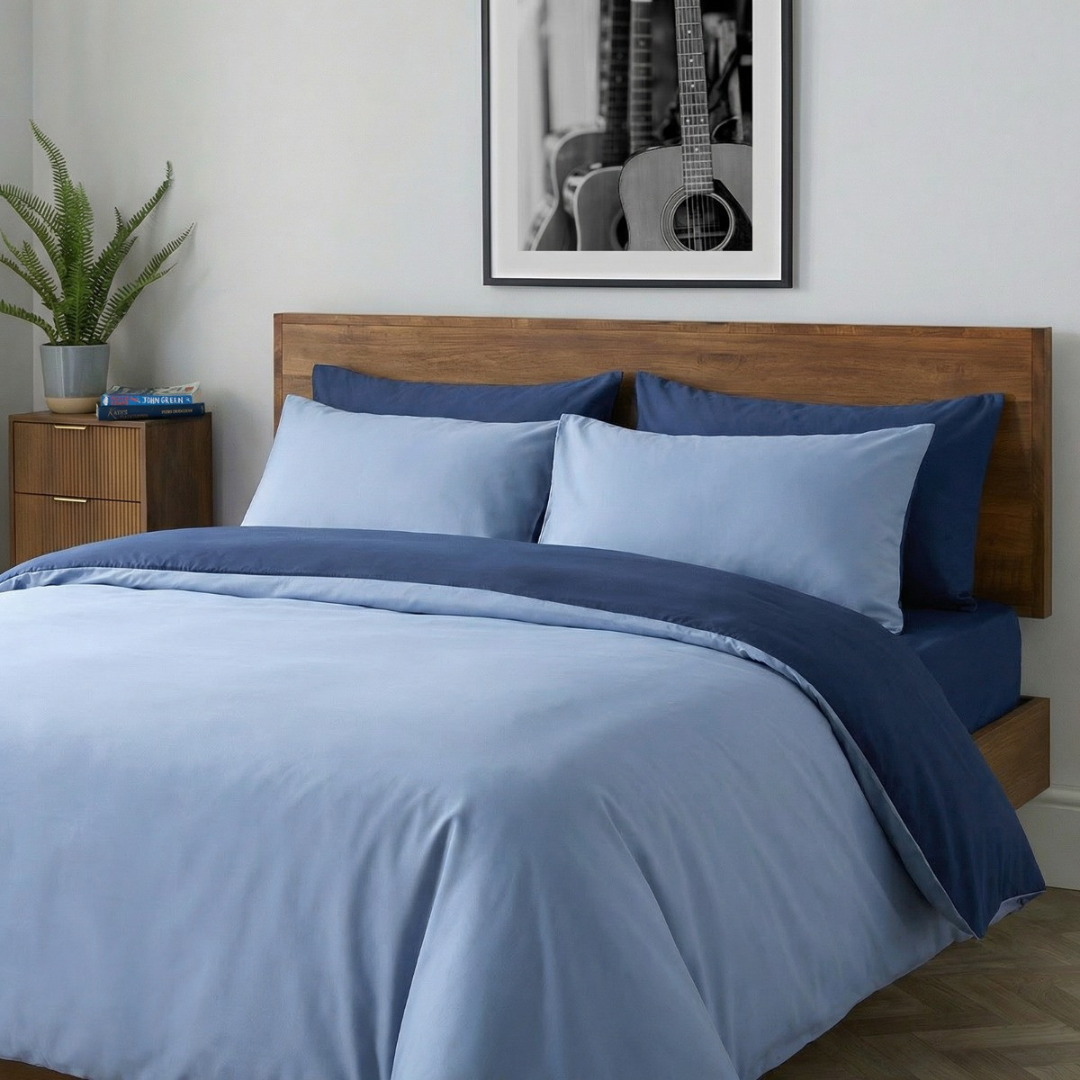 OHS Reversible Duvet Cover Set - Navy/Blue>