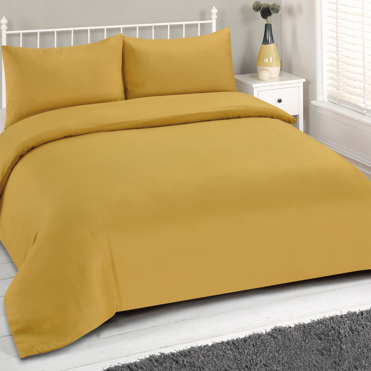 Brentfords Plain Dye Duvet Cover Set with Pillow Sham - Ochre Yellow>
