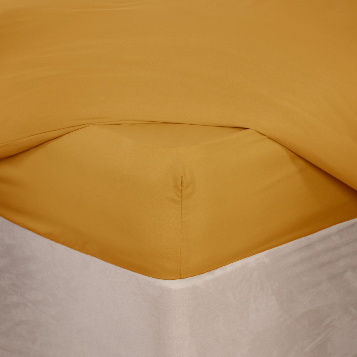 Brentfords Plain Fitted Bed Sheet, Mustard Ochre Yellow - Double>