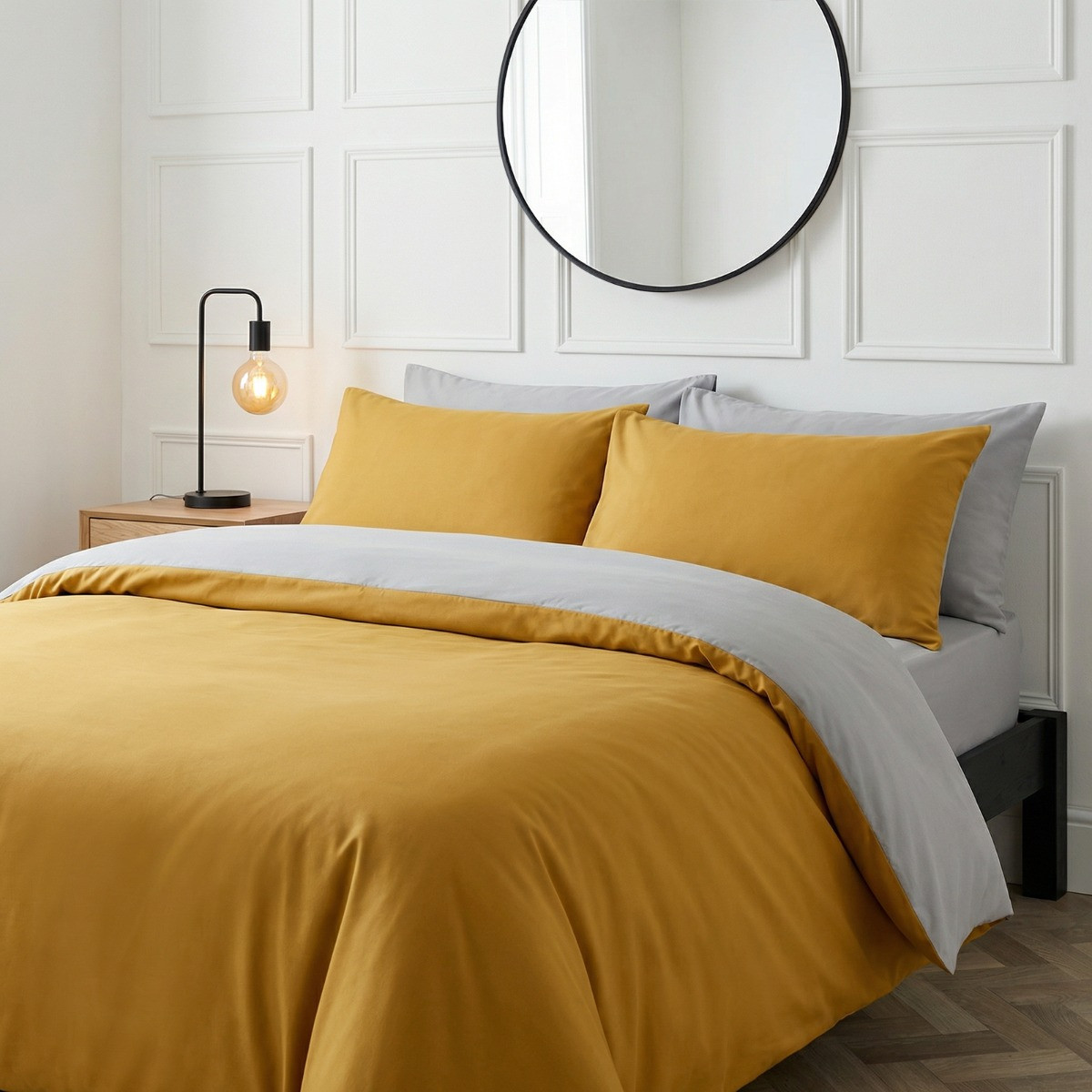 OHS Reversible Duvet Cover Set - Ochre/Grey>