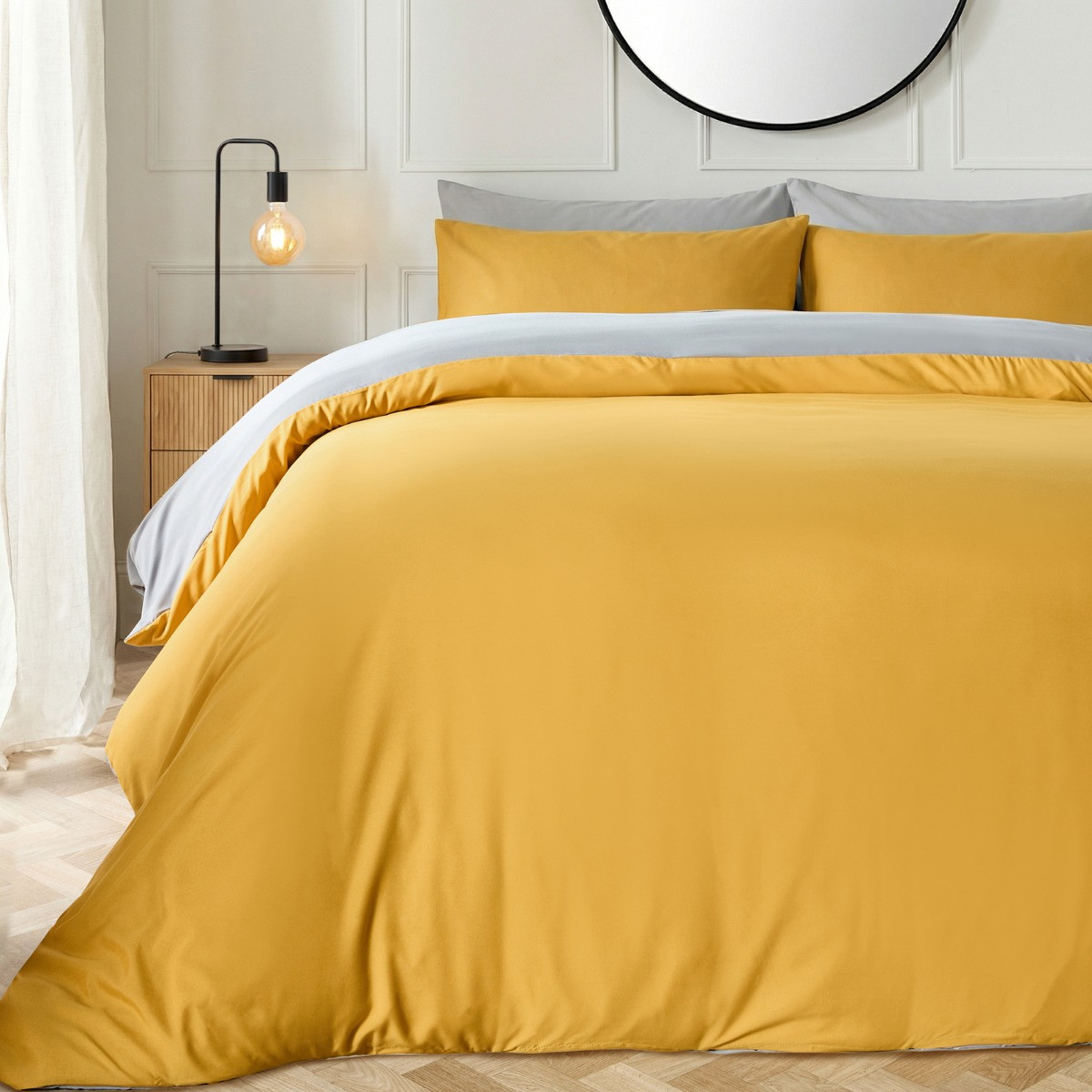 OHS Reversible Duvet Cover Set - Ochre/Grey>
