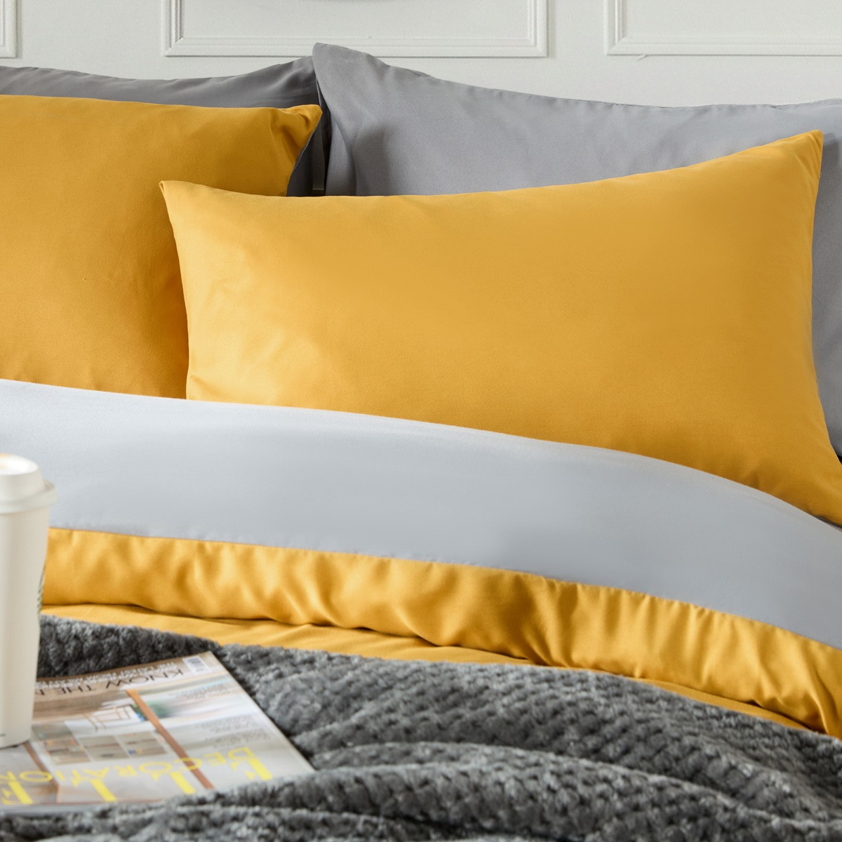 OHS Reversible Duvet Cover Set - Ochre/Grey>