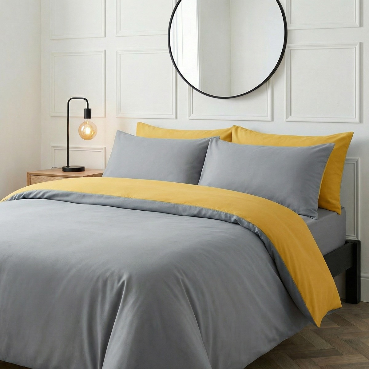OHS Reversible Duvet Cover Set - Ochre/Grey>