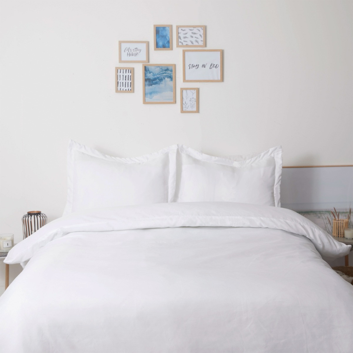 Brentfords Plain Dye Duvet Cover Set with Oxford Pillowcase - White>