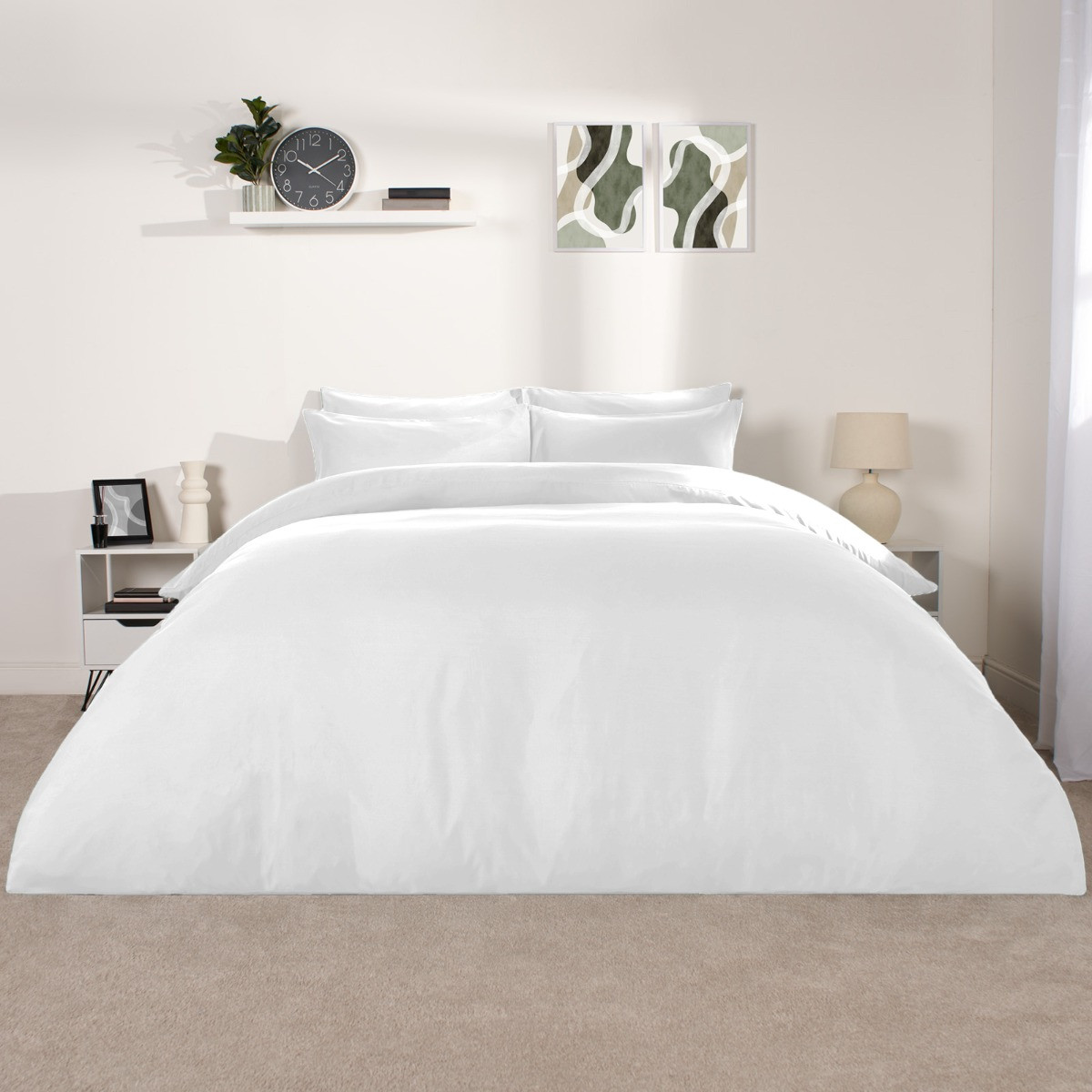 Brentfords Plain Duvet Double Cover with Pillowcases - White>