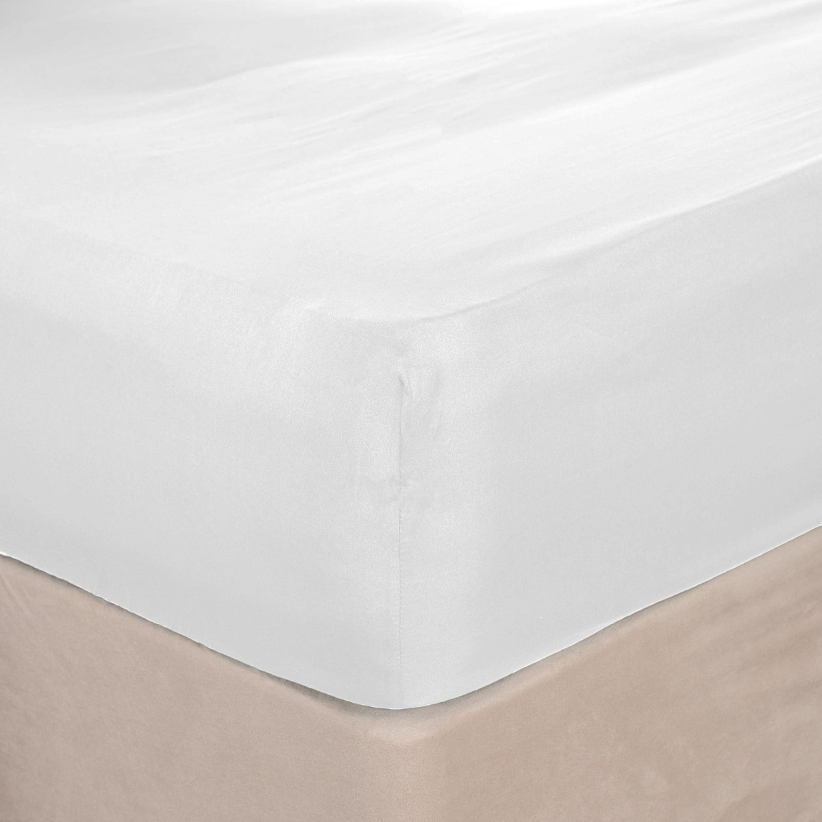 OHS Plain Dyed Deep Fitted Sheet, White - Single>