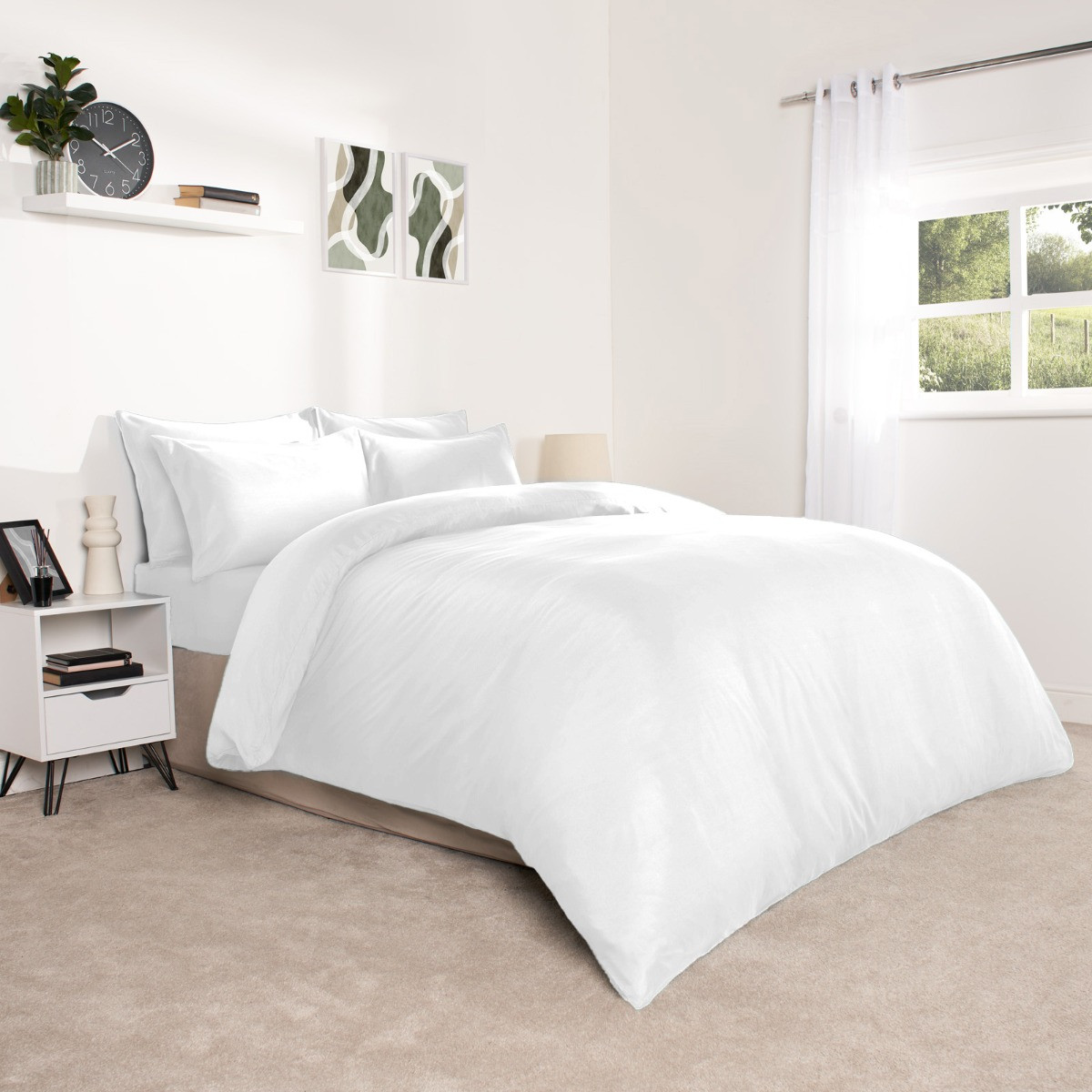 Brentfords Plain Duvet King Size Cover with Pillowcases - White>