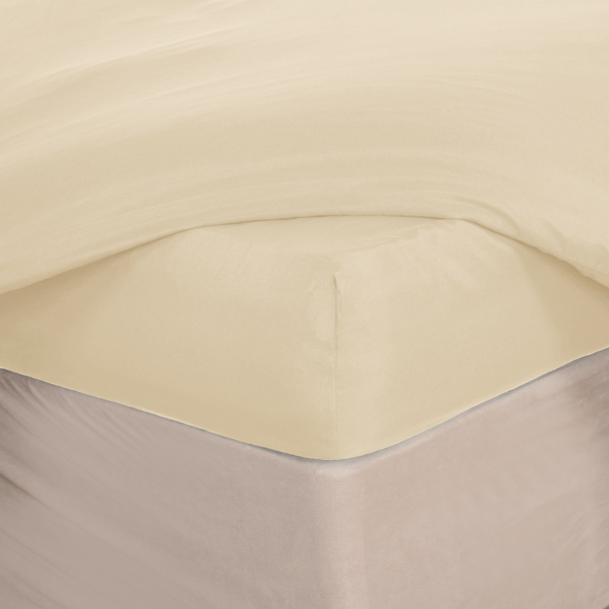 OHS Plain Dyed Fitted Sheet, Ivory - Double>
