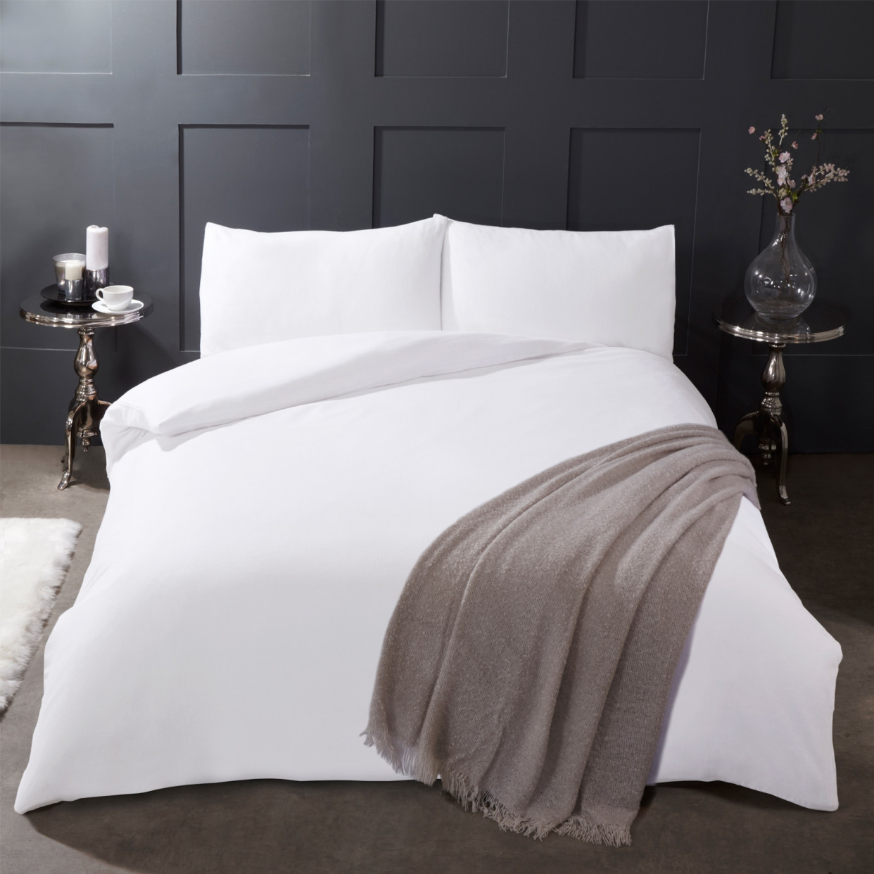 OHS 100% Brushed Cotton Flanelette Duvet Cover Set - Pure White>