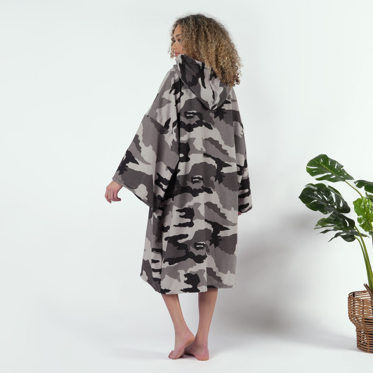 OHS Adult Towel Poncho Camo Print - Charcoal Grey>